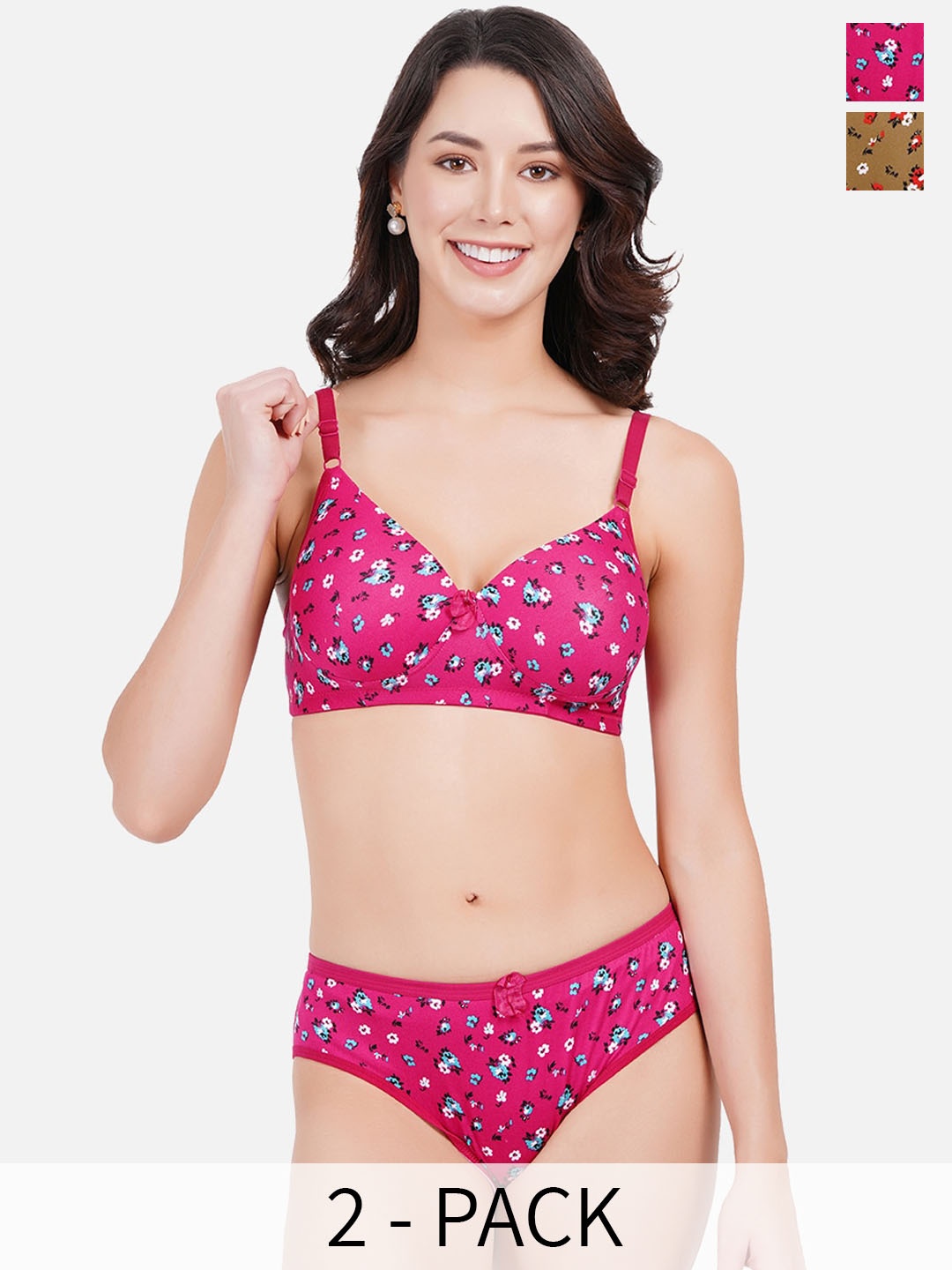 

StyFun Pack Of 2 Printed Padded Lingerie Set, Pink