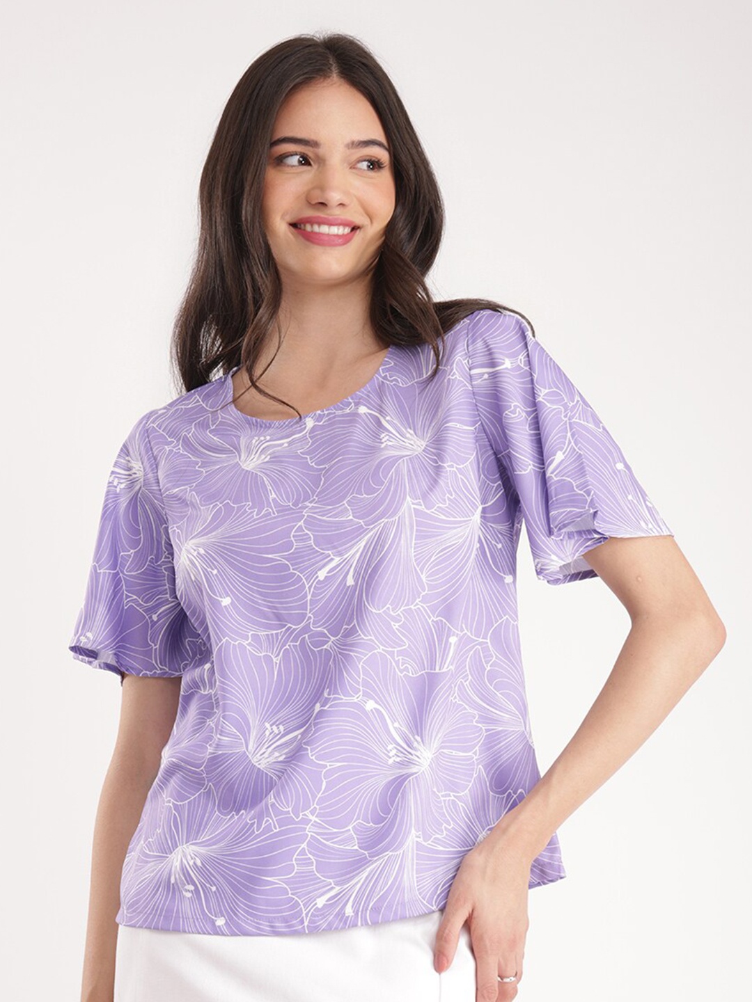 

FableStreet Floral Printed Bell Sleeves Top, Lavender
