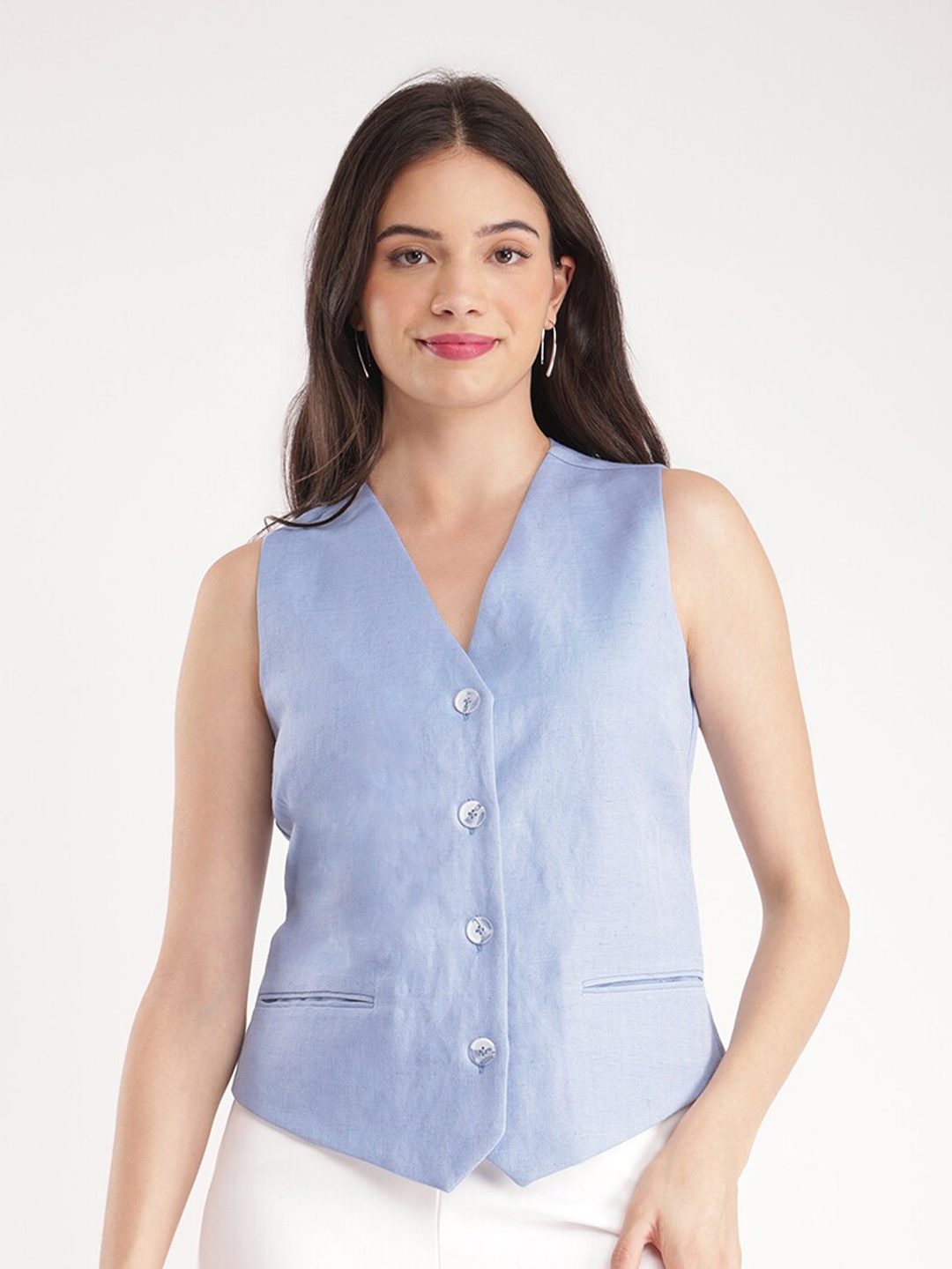 

FableStreet Linen Waistcoat Top, Blue