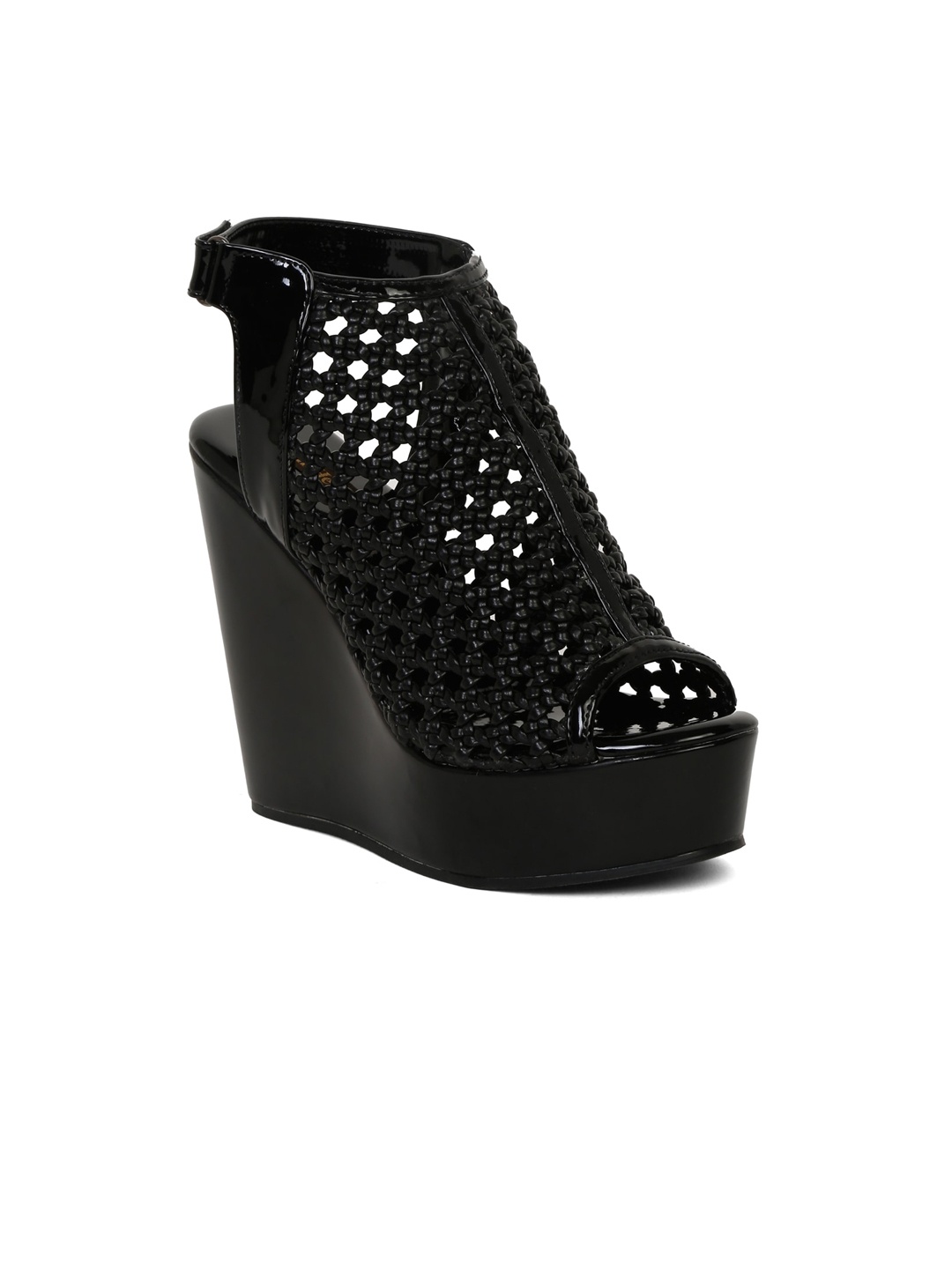 

Flat n Heels Textured Wedge Heels with Laser Cuts, Black