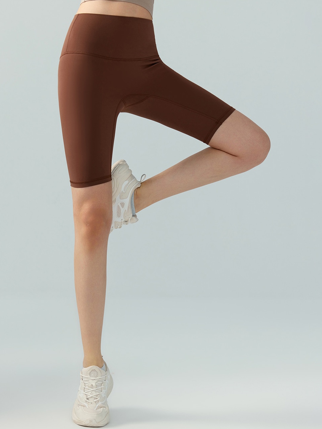 JC Collection Women Slim Fit Rapid-Dry High-Rise Sports Shorts, Brown
