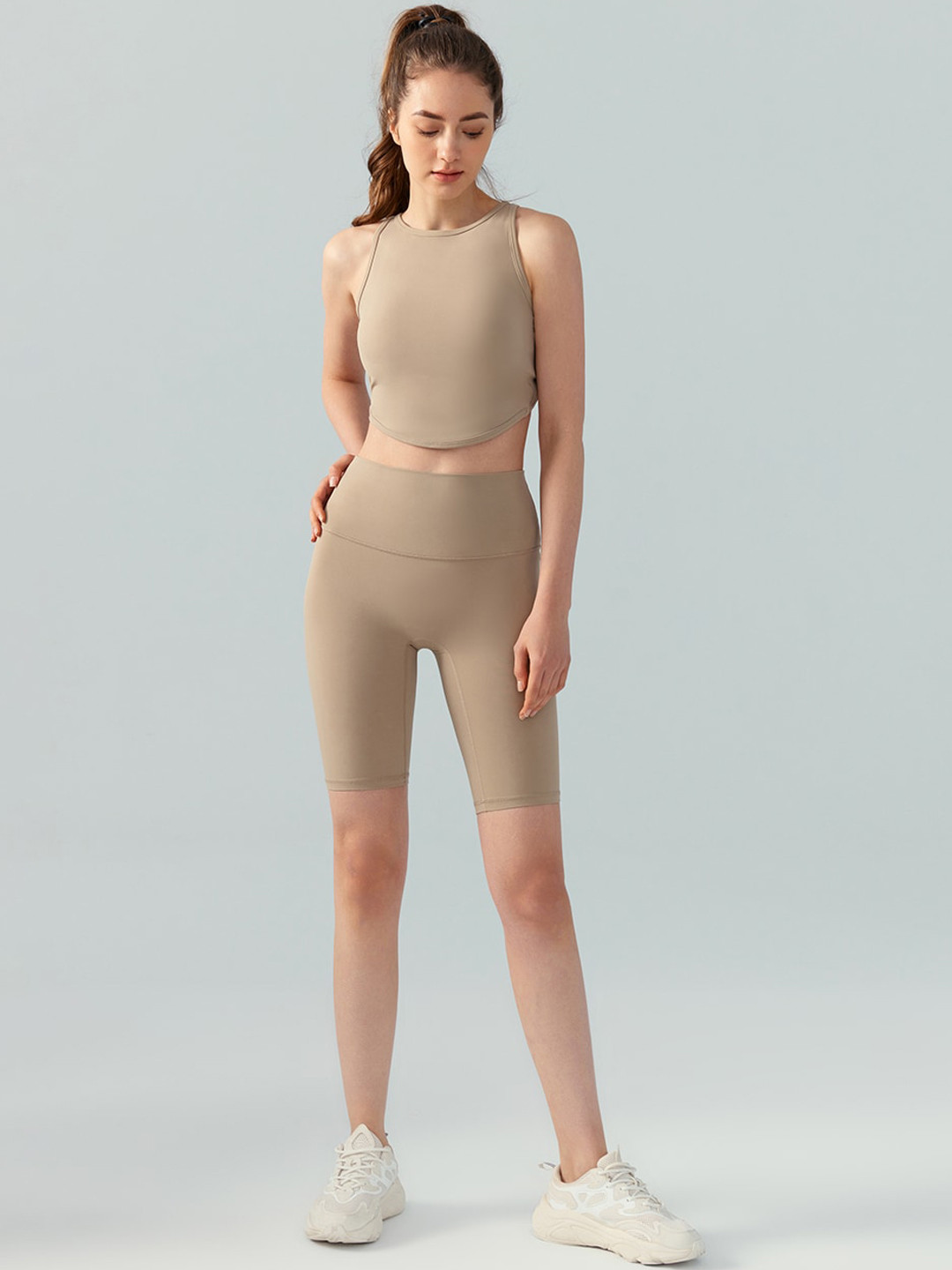 

JC Collection Women Slim Fit High-Rise Rapid-Dry Training or Gym Sports Shorts, Khaki