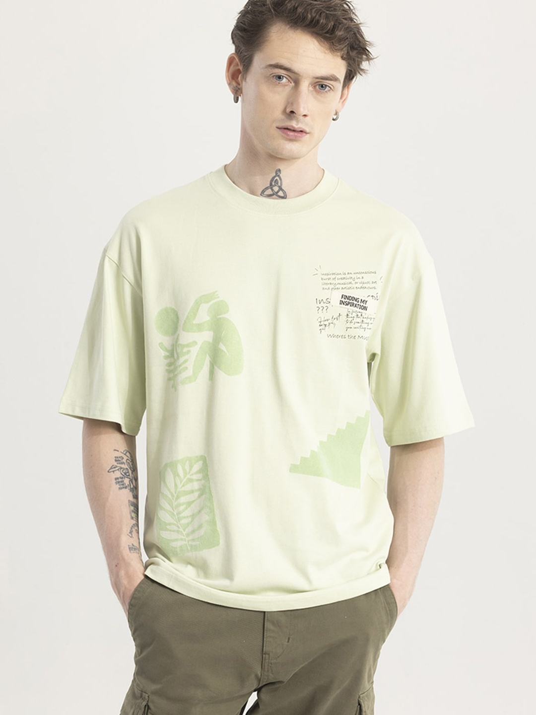 

Snitch Lime Green Typography Printed Oversized Cotton T-shirt