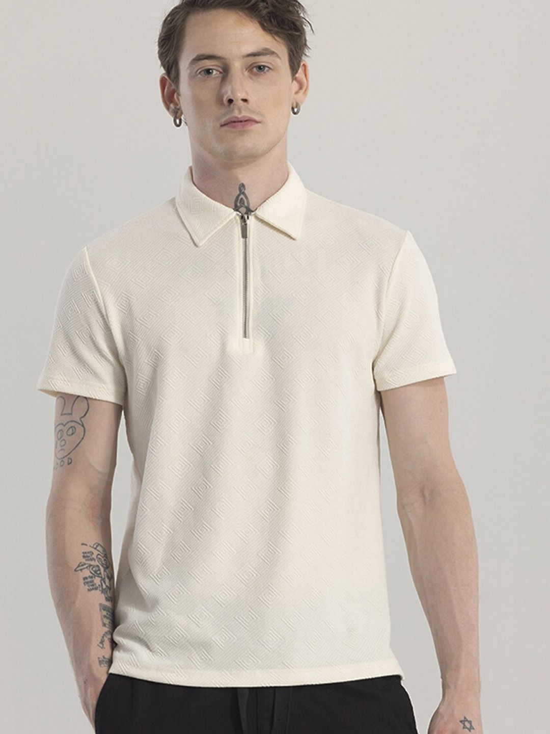 

Snitch Polo Collar Short Sleeves Slim Fit T-shirt, Cream