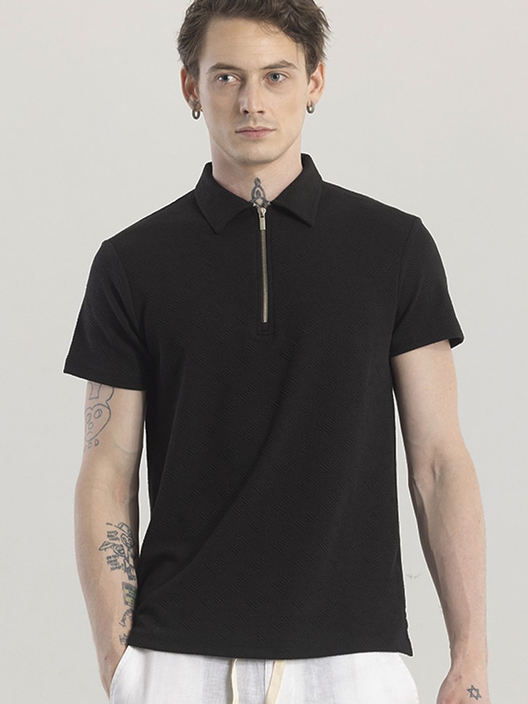 

Snitch Polo Collar Short Sleeves Slim Fit T-shirt, Black