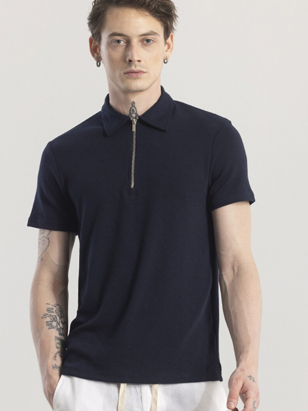 

Snitch Polo Collar Short Sleeves Slim Fit T-shirt, Navy blue