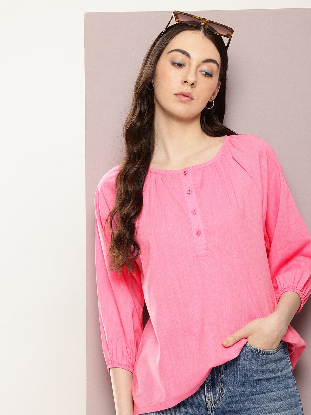 

Kook N Keech Puff Sleeves Top, Pink