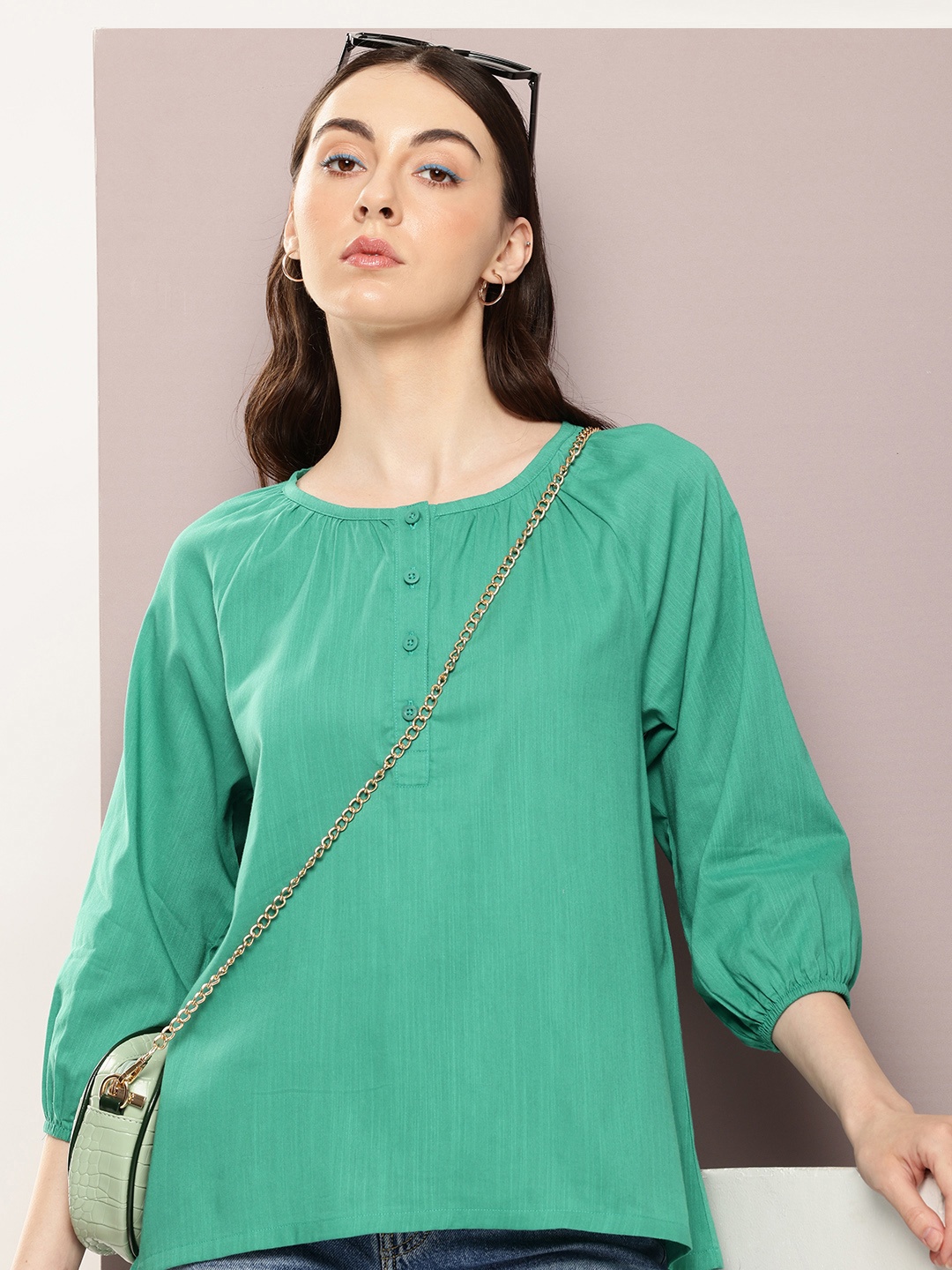 

Kook N Keech Puff Sleeves Top, Green