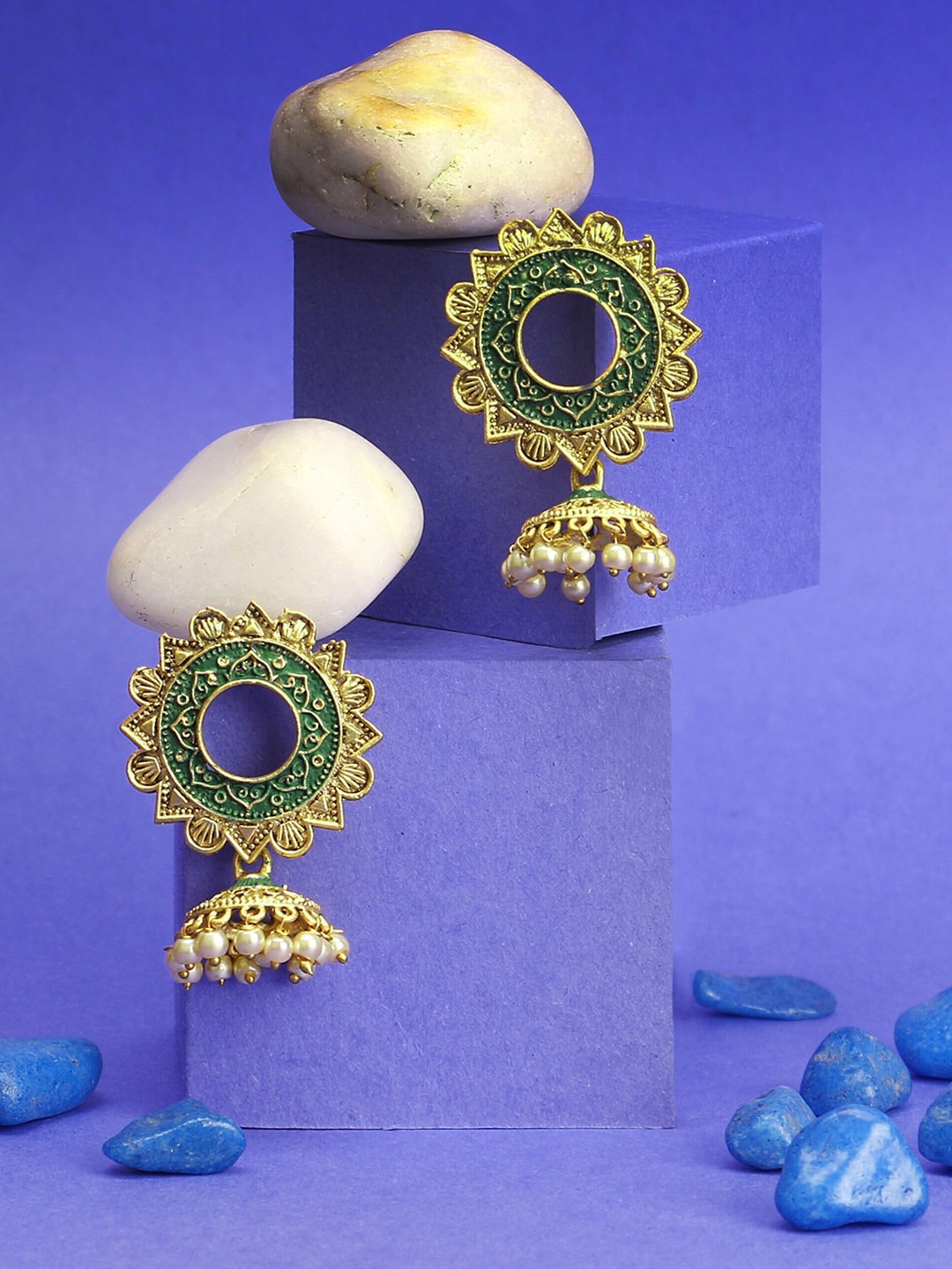 

Adwitiya Collection 24 CT Gold-Plated Beaded Dome Shaped Jhumkas