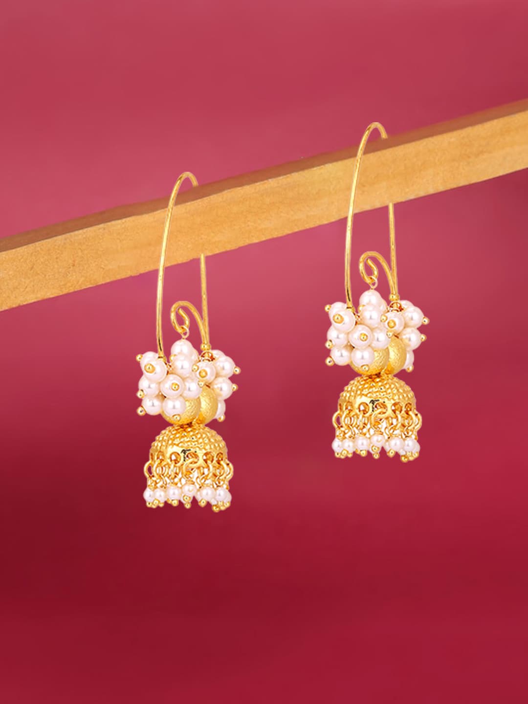 

Adwitiya Collection 24CT Gold-Plated Beaded Dome Shaped Jhumkas