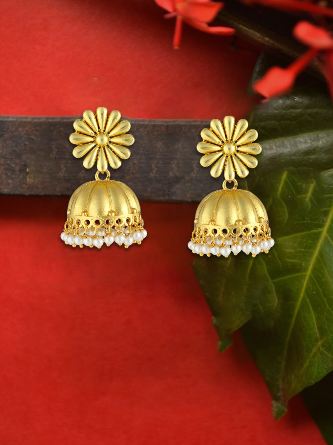 

Adwitiya Collection Gold-Plated Dome Shaped Jhumkas