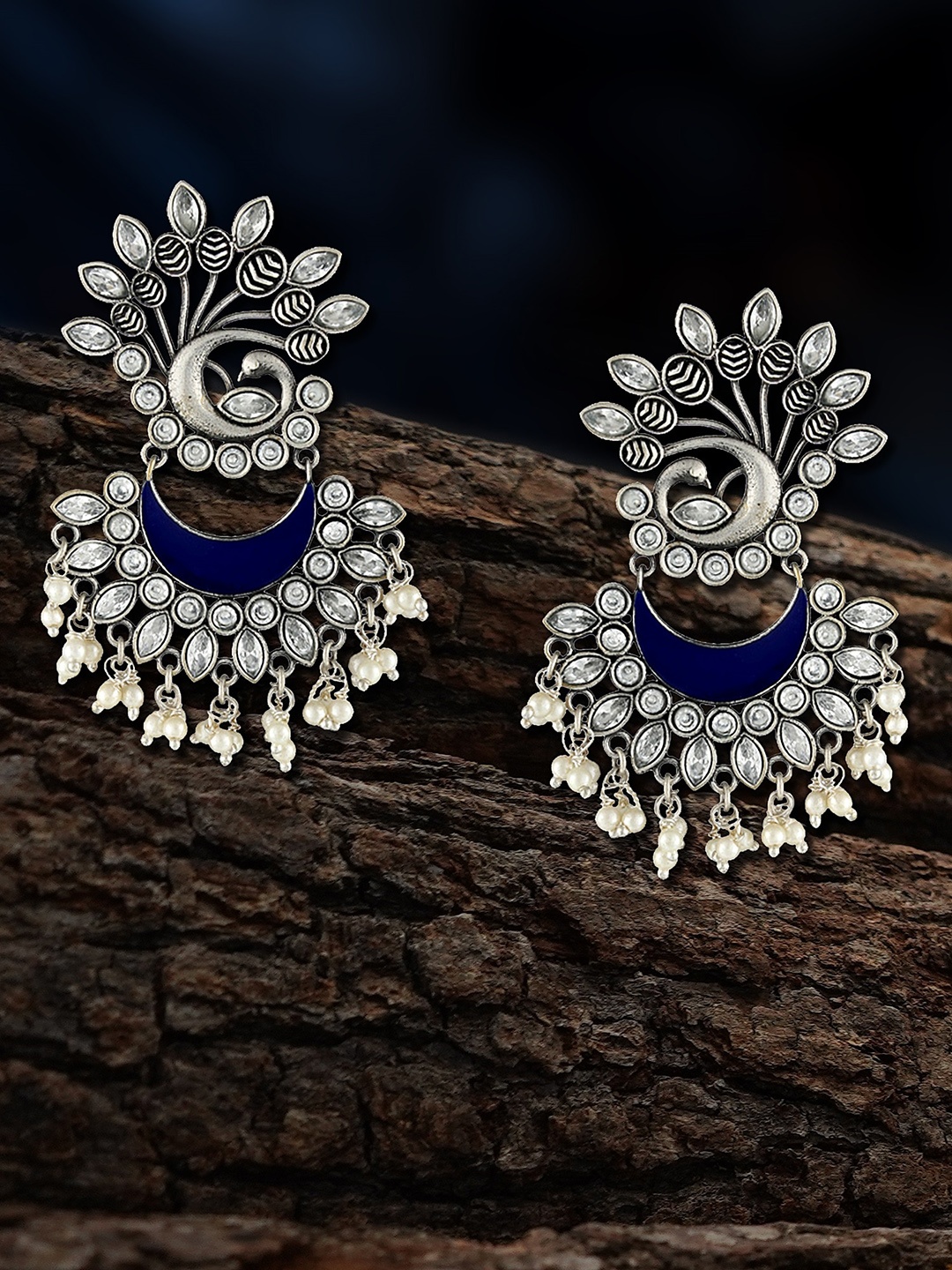 

Adwitiya Collection Artificial Beads Silver Plated Chandbalis