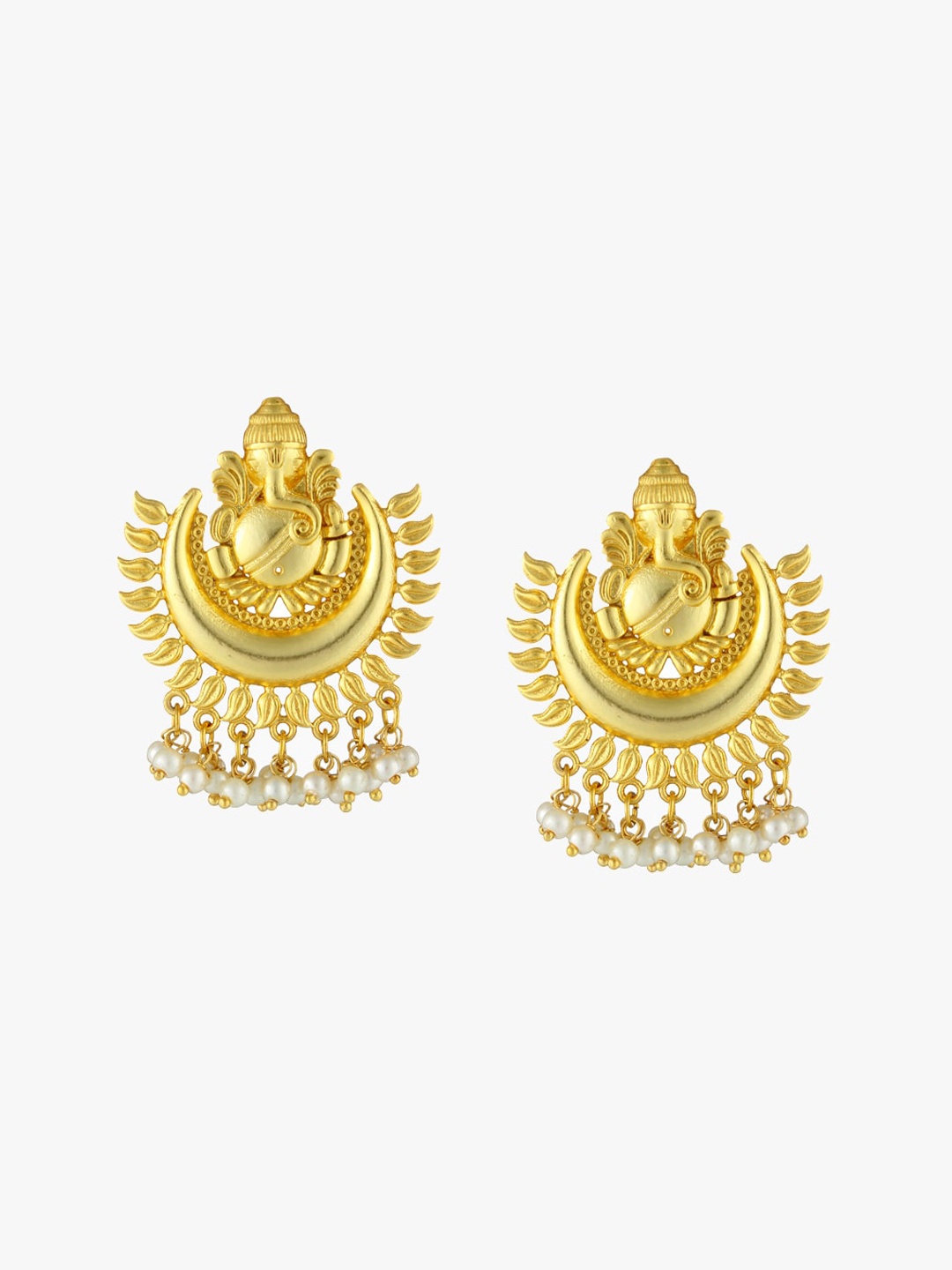 

Adwitiya Collection Gold-Plated Beaded Classic Temple Drop Earrings