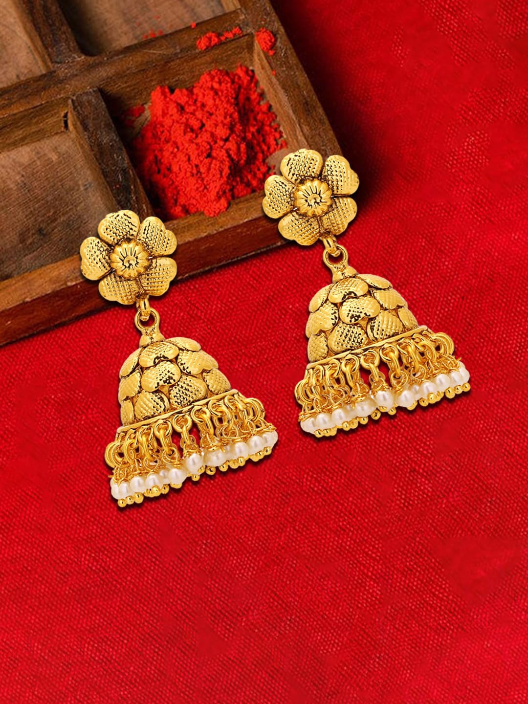 

Adwitiya Collection 24CT Gold-Plated Beaded Classic Jhumkas