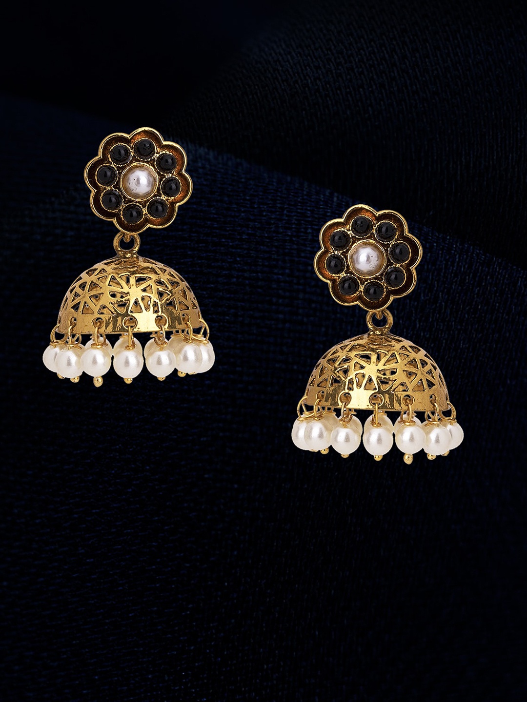 

Adwitiya Collection Gold-Plated Artificial Beads Beaded Dome Shaped Jhumkas Earrings