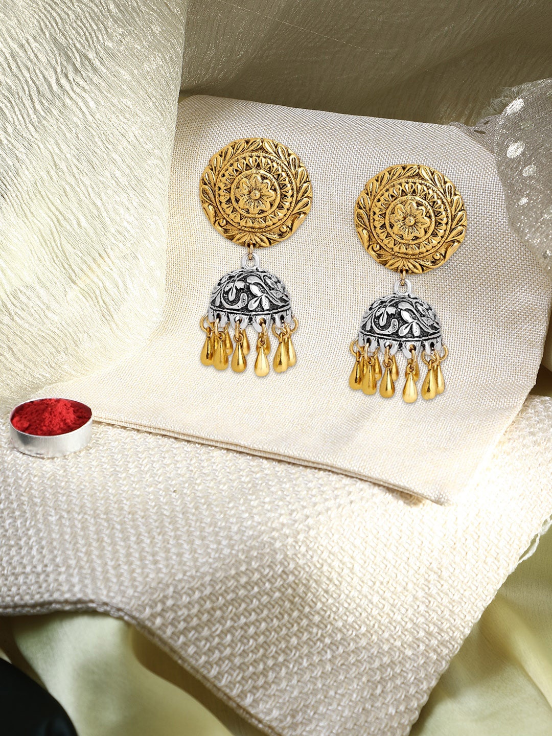 

Adwitiya Collection 24CT Gold Plated Jhumkas