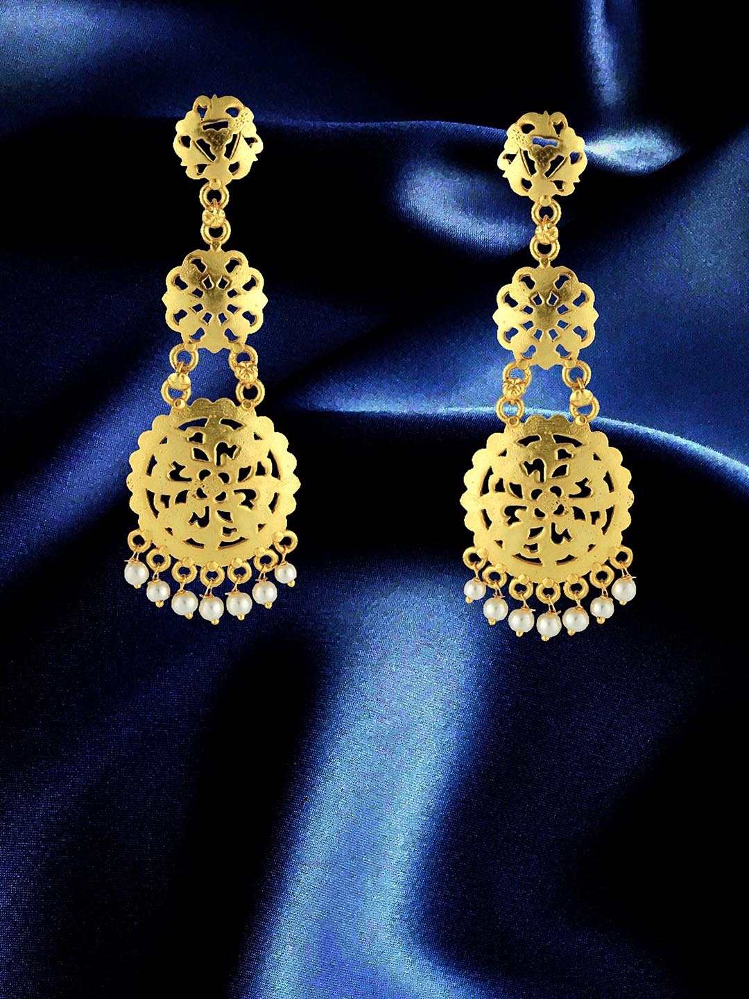 

Adwitiya Collection Gold-Plated Pearls Beaded Classic Drop Earrings