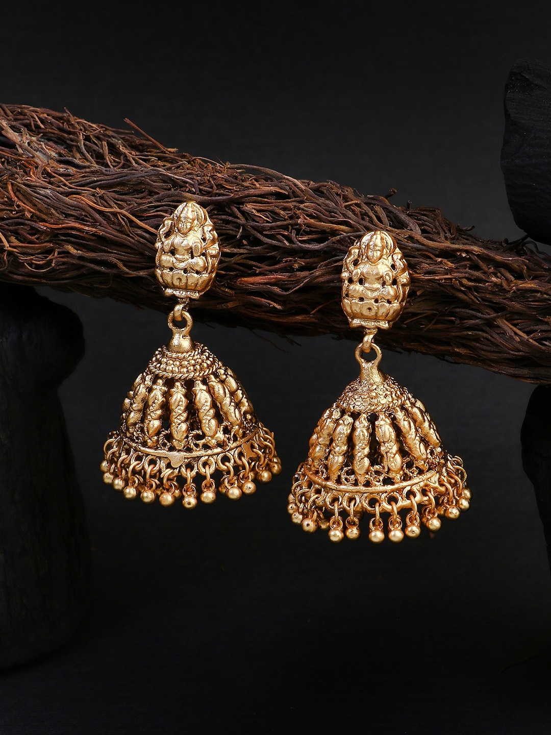 

Adwitiya Collection Gold-Plated Artificial Stones Studded Classic Jhumkas Earrings