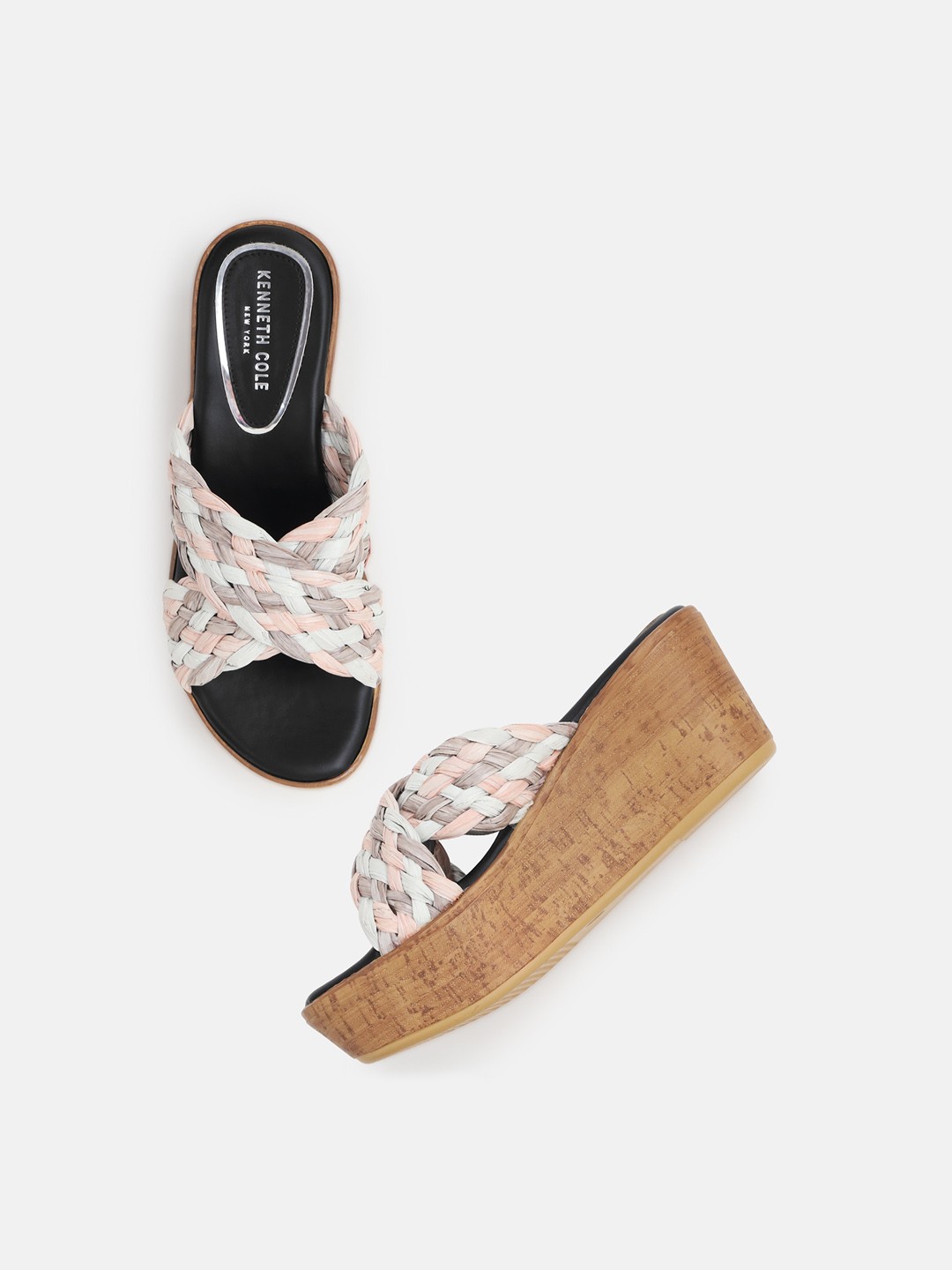

Kenneth Cole Printed Open Toe Wedge Heels, Black