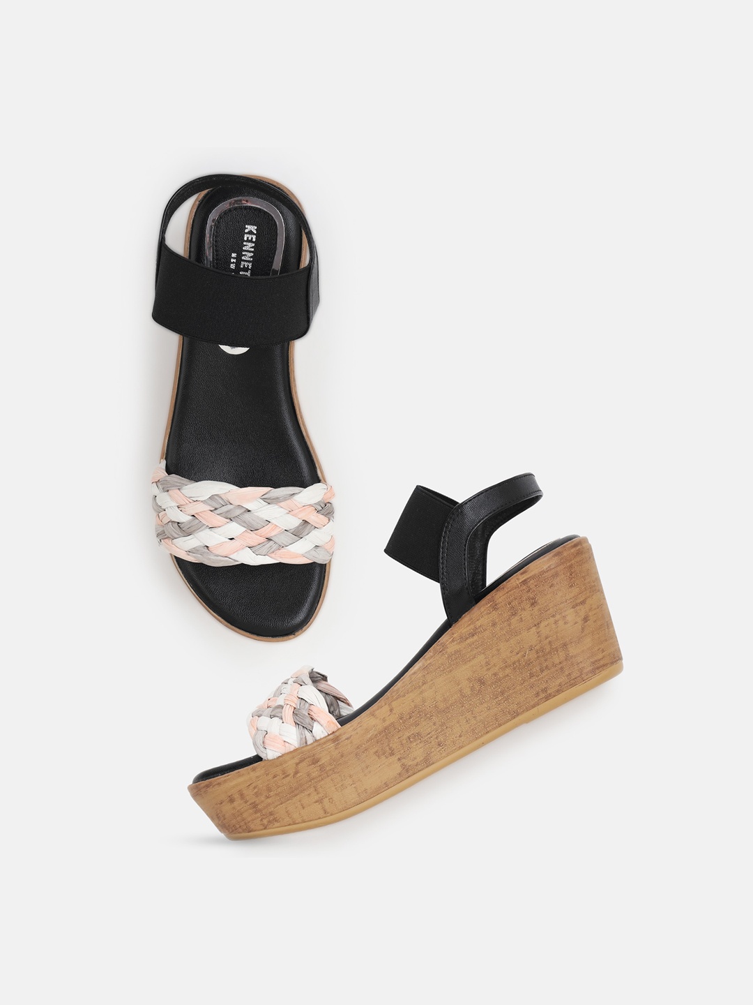 

Kenneth Cole Printed Open Toe Wedge Heels, Black