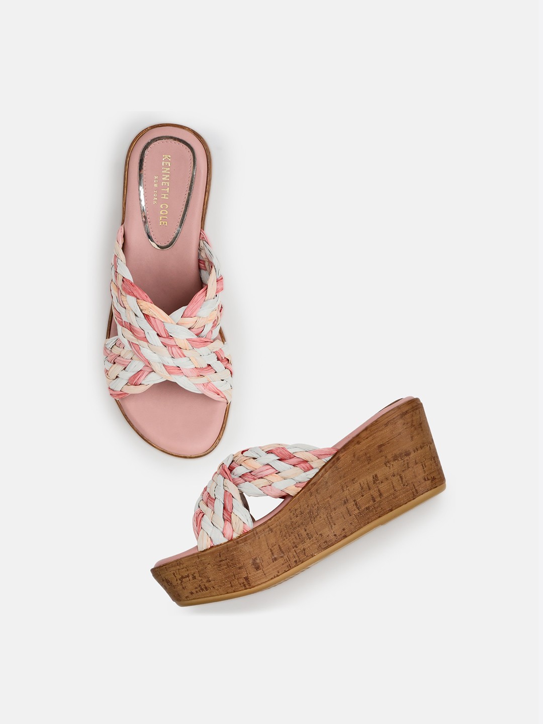 

Kenneth Cole Printed Open Toe Wedge Heels, Peach