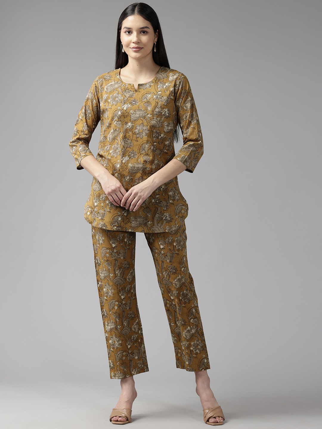 

Cayman Floral Printed Pure Cotton Co-Ords, Mustard