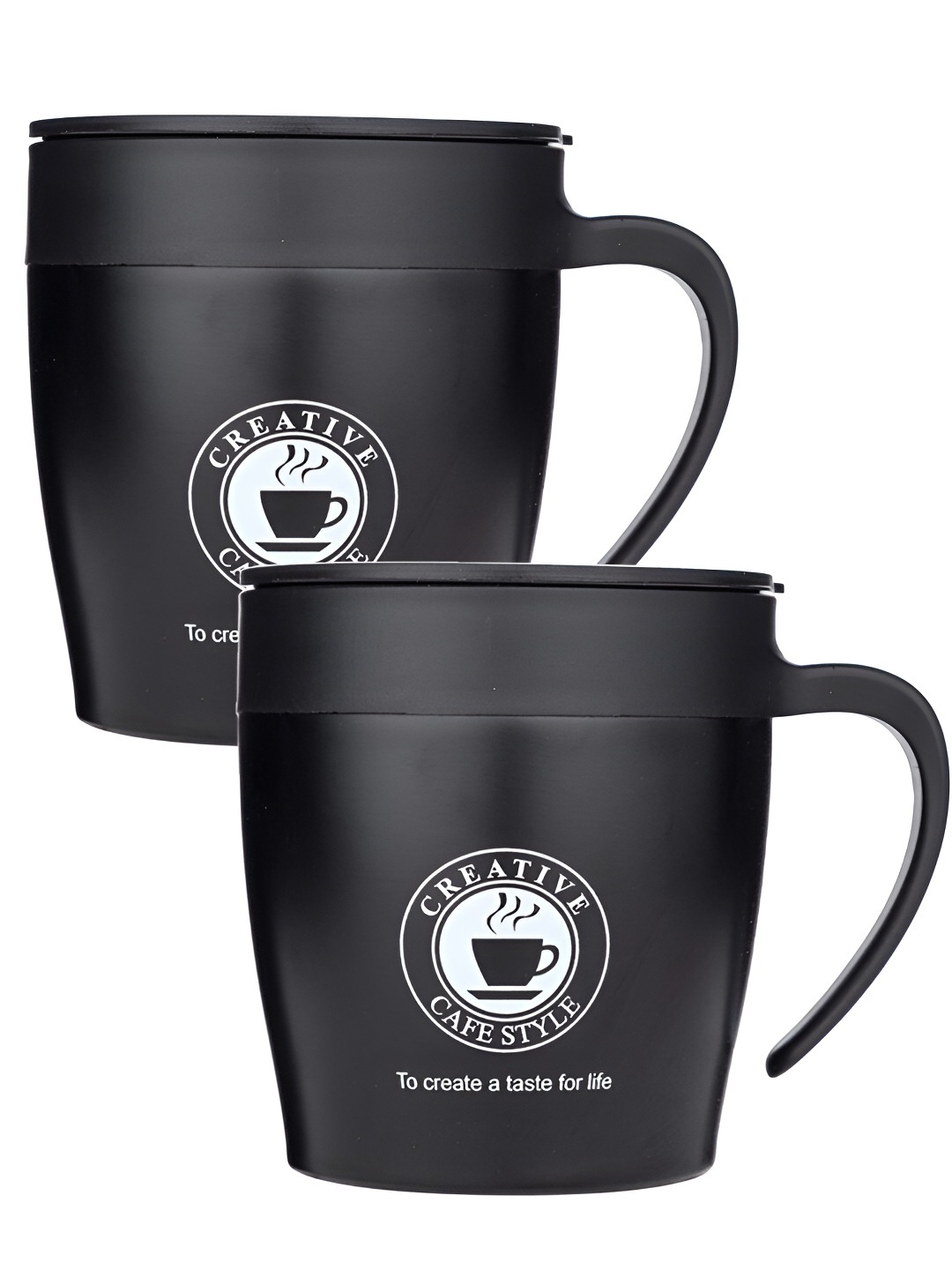 

P-Plus International Black & White 2 Pieces Matte Mugs With Lid 320 ml Each