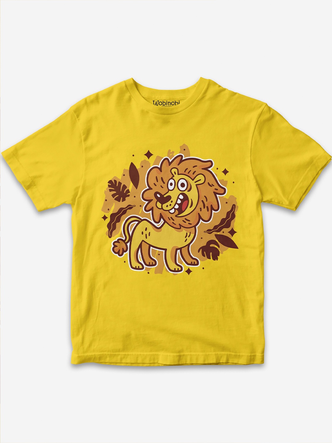 

Wobinobi Boys Lion Print Bio Finish Pure Cotton T-shirt, Yellow