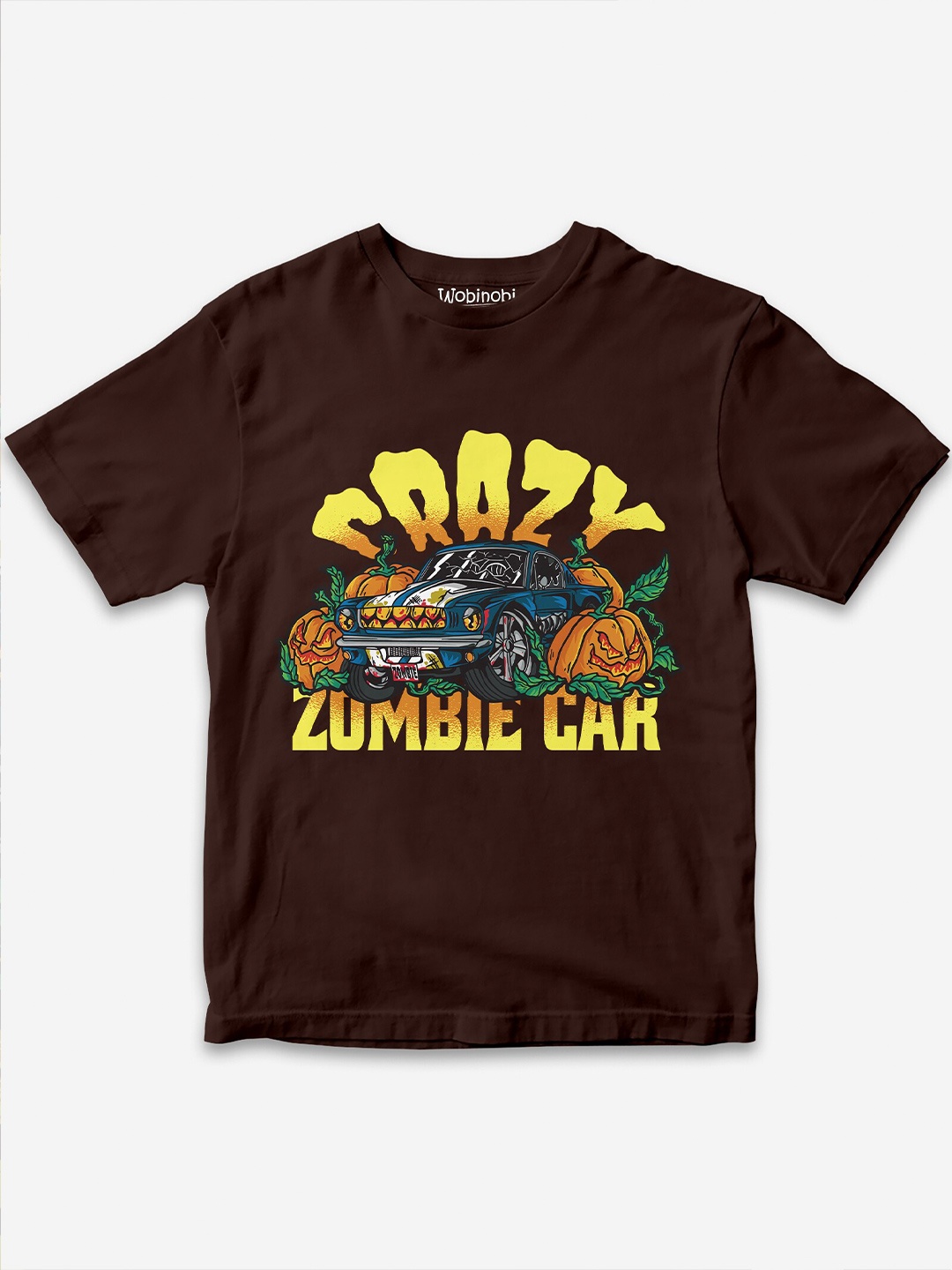 

Wobinobi Boys Halloween Print Bio Finish Pure Cotton T-shirt, Coffee brown