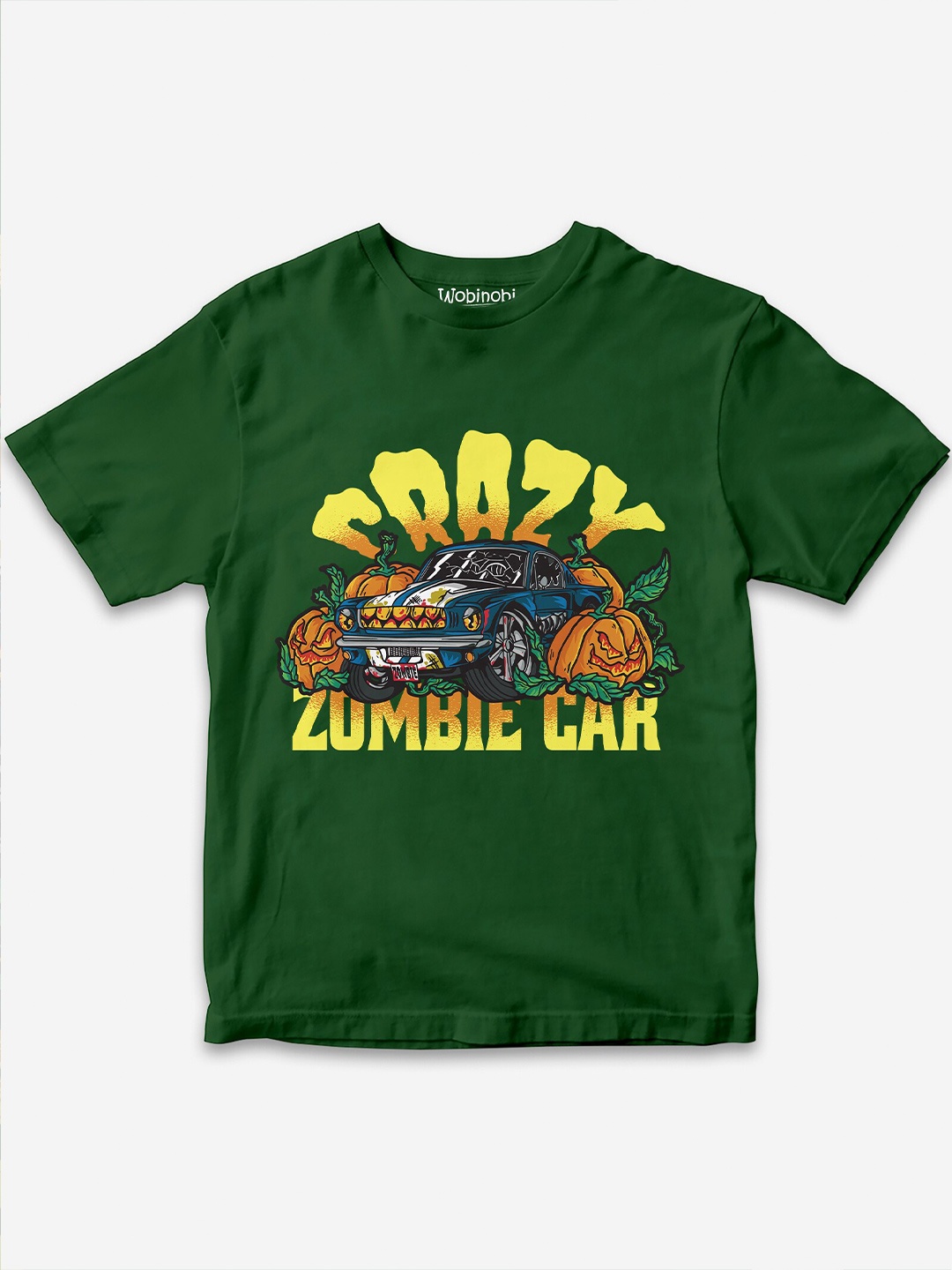 

Wobinobi Boys Bio Finish Zombie Car Printed Bio Finish Pure Cotton T-shirt, Green