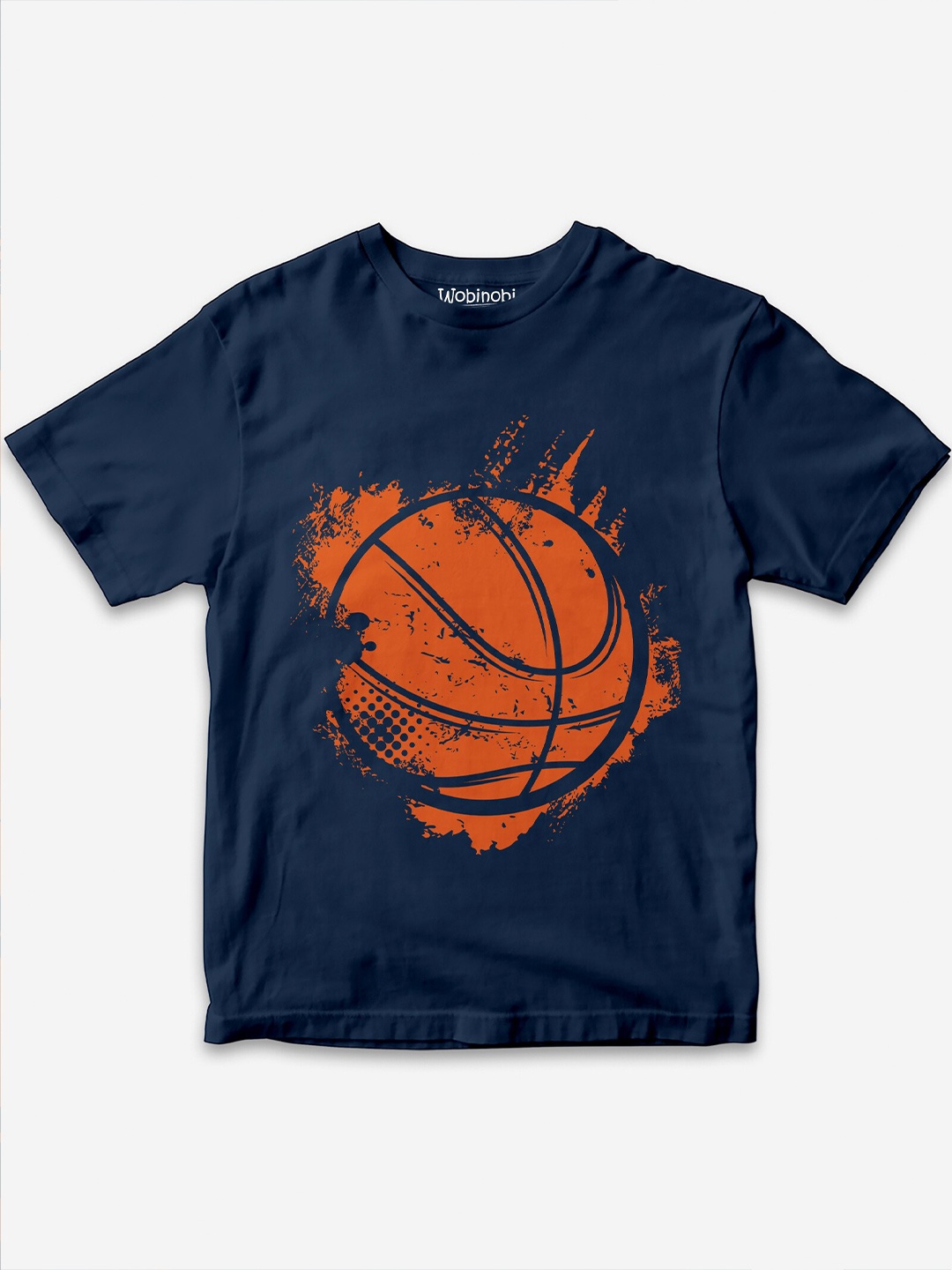 

Wobinobi Boys Basketball Print Bio Finish Pure Cotton T-shirt, Navy blue