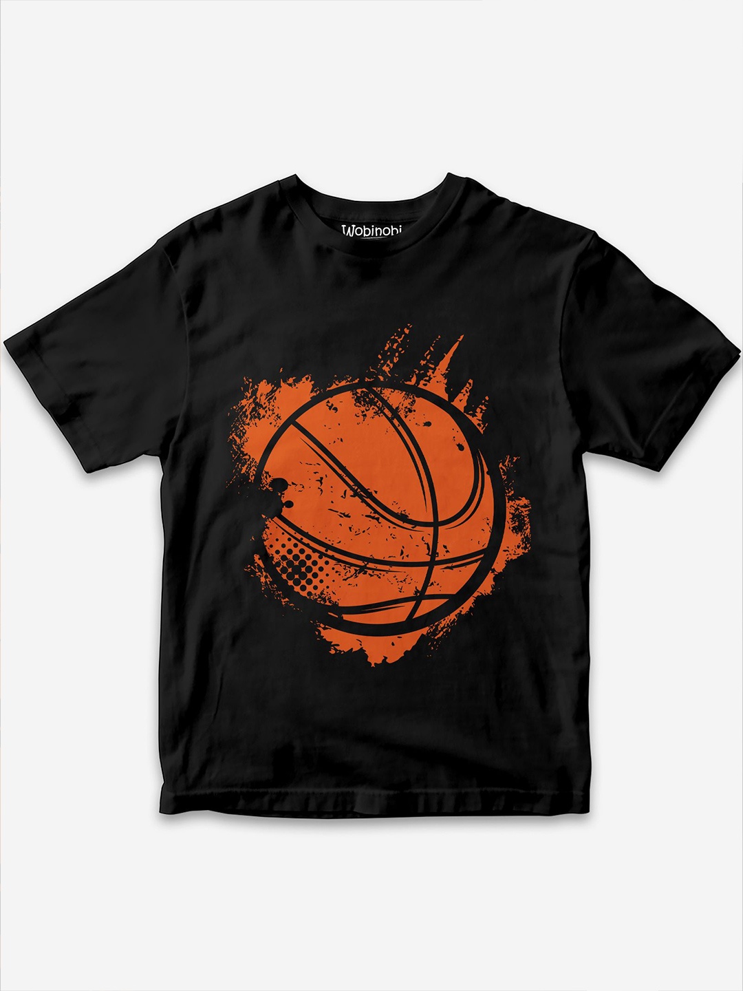 

Wobinobi Boys Basketball Print Bio Finish Pure Cotton T-shirt, Black