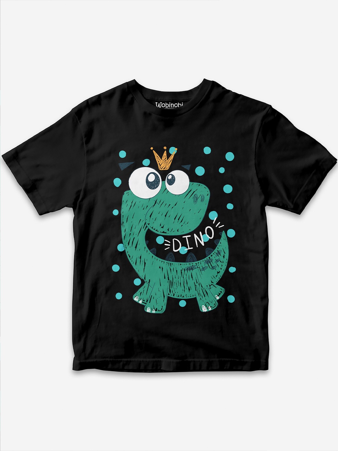 

Wobinobi Boys Bio Finish Dino King Crayon Printed Pure Cotton T-shirt, Black