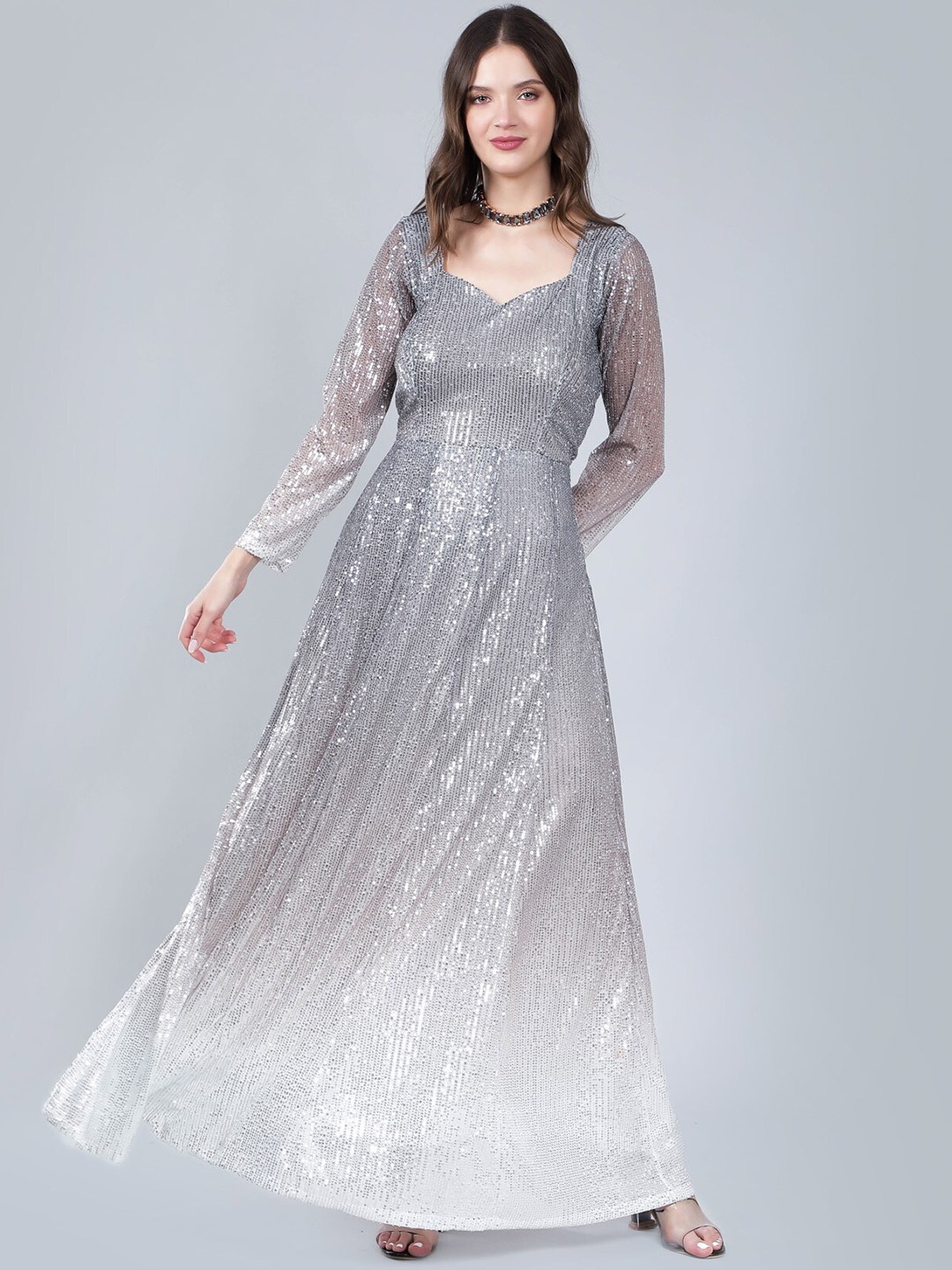 

Laalzari Ombre Sequined Maxi Dress, Grey