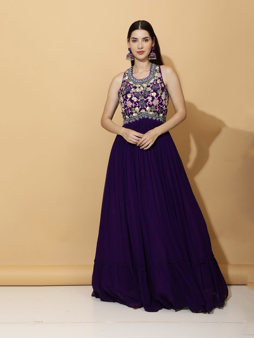 

Laalzari Floral Embroidered Maxi Dress, Purple