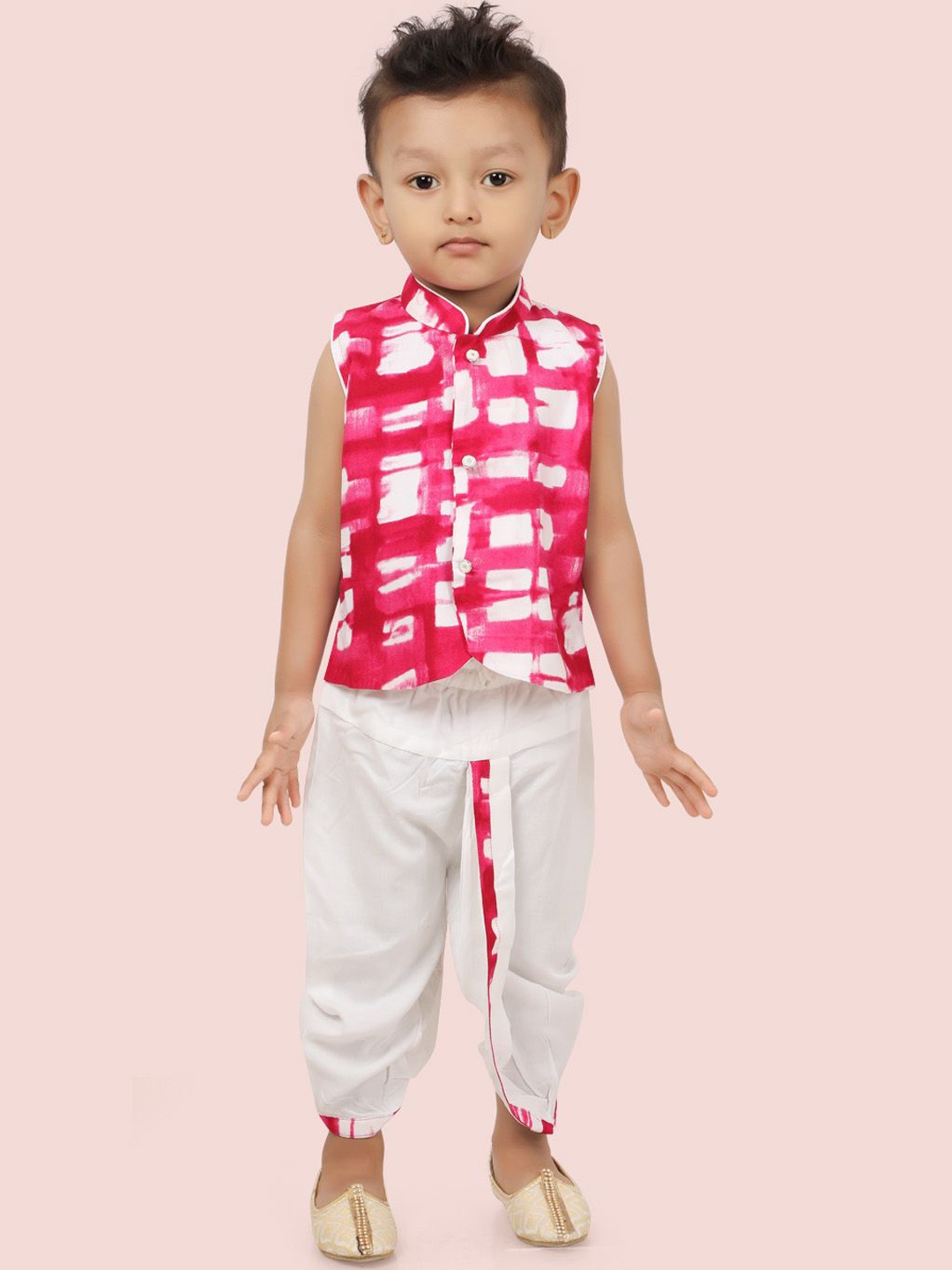 

Ethniks Neu-Ron Boys Printed Regular Pure Cotton Straight Kurta with Dhoti Pants, Pink