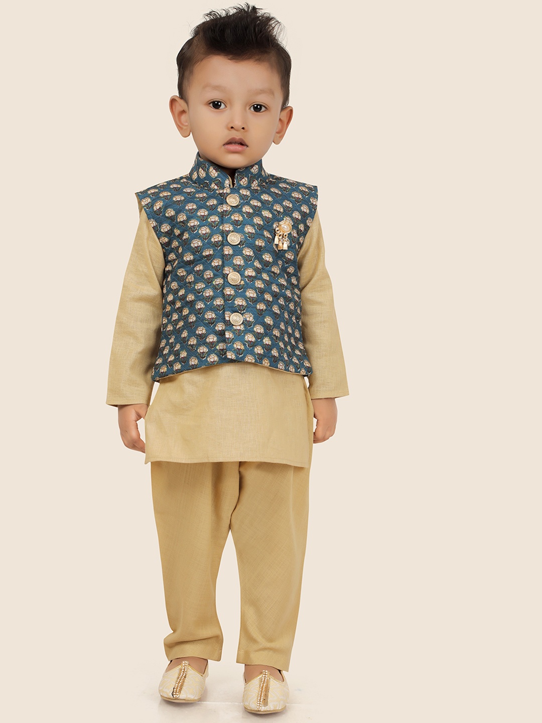 

Ethniks Neu-Ron Boys Band Collar Regular Straight Kurta with Pyjamas, Blue