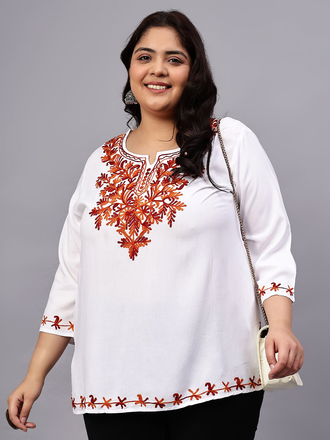 

Indietoga Plus Size Embroidered Kurti, White
