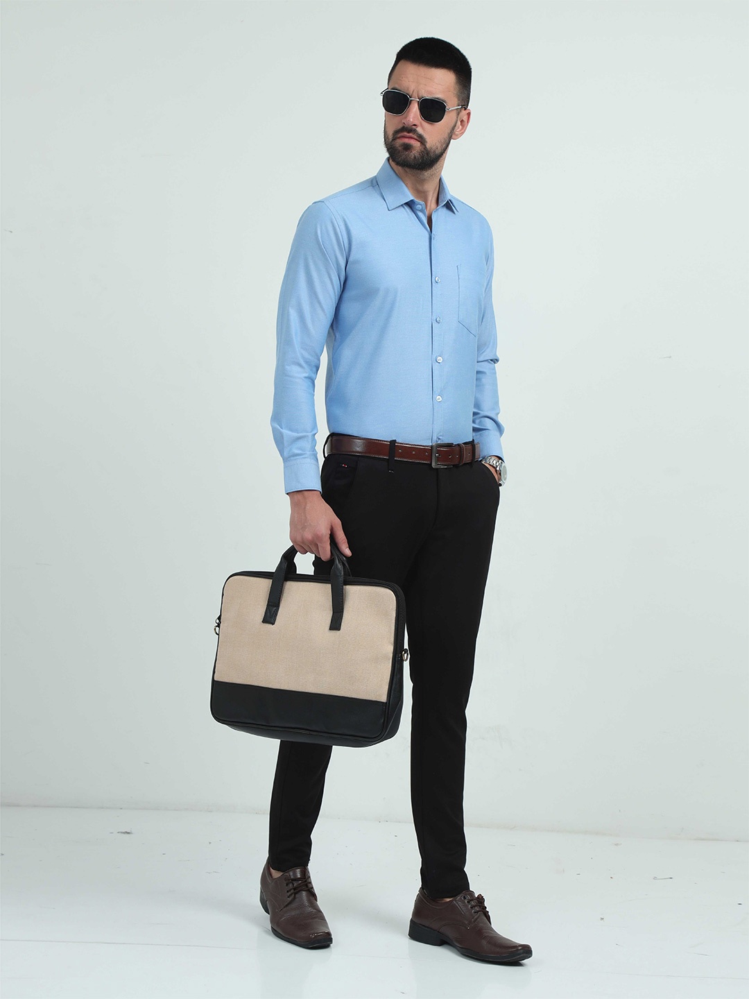 

STELLERS Classic Cotton Printed Formal Shirt, Blue