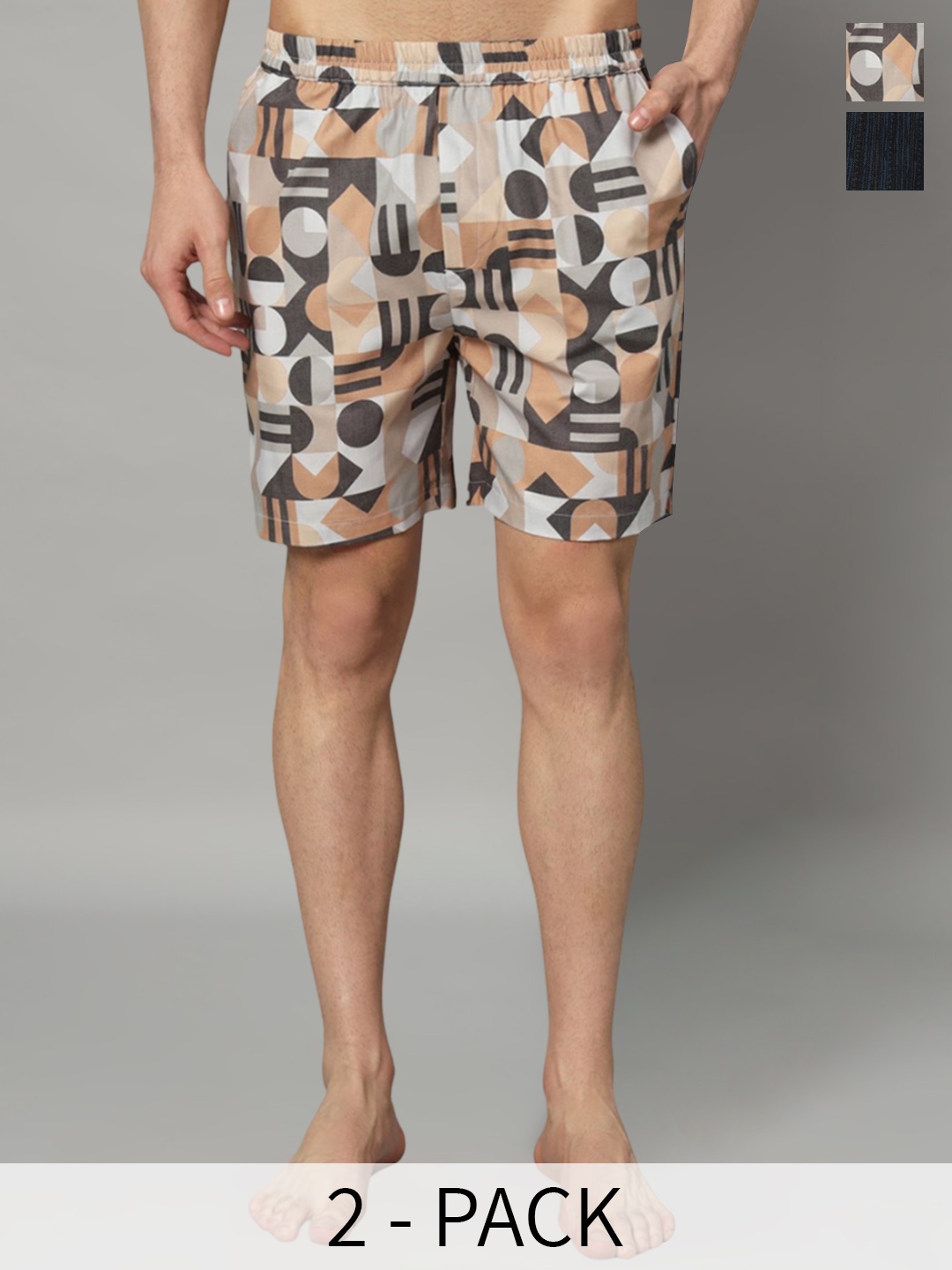 

OWO THE LABEL Pack Of 2 Printed Pure Cotton Mid-Rise Boxers OTLMB11-12-S, Black