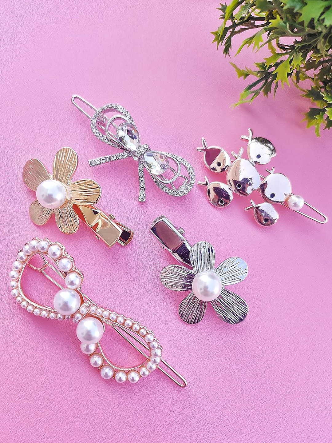 

ANNA CREATIONS Set Of 3 Embellished Hair Accessory, Gold