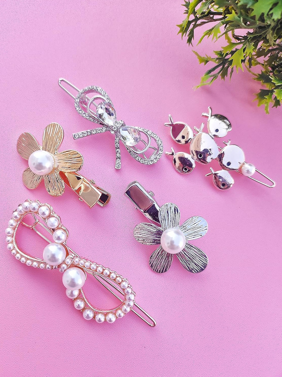 

ANNA CREATIONS Women Set of 3 Embellished Hair Accessory Set, Gold