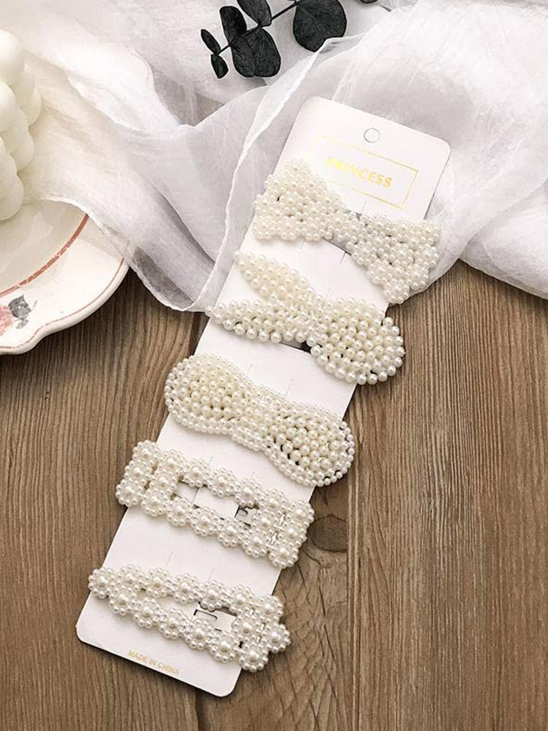 

ANNA CREATIONS Girls Set of 5 Embellished Tic Tac Hair Clip, White