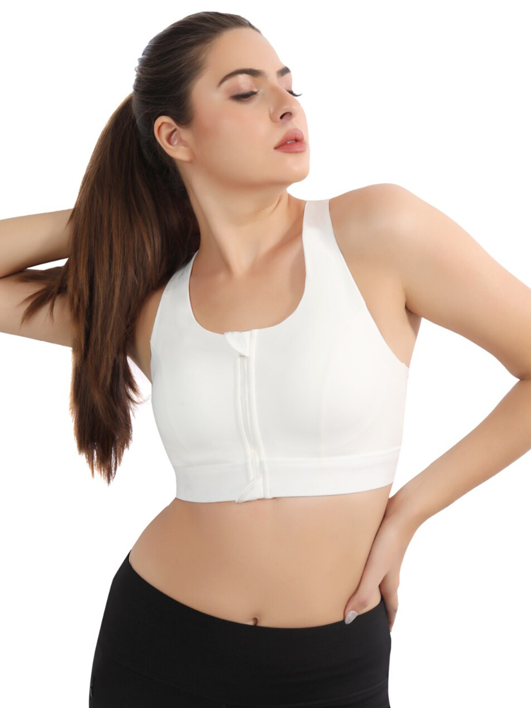 

Bella Voste Full Coverage Lightly Padded 4-Way Stretch Workout Bra- Side Shaper, White