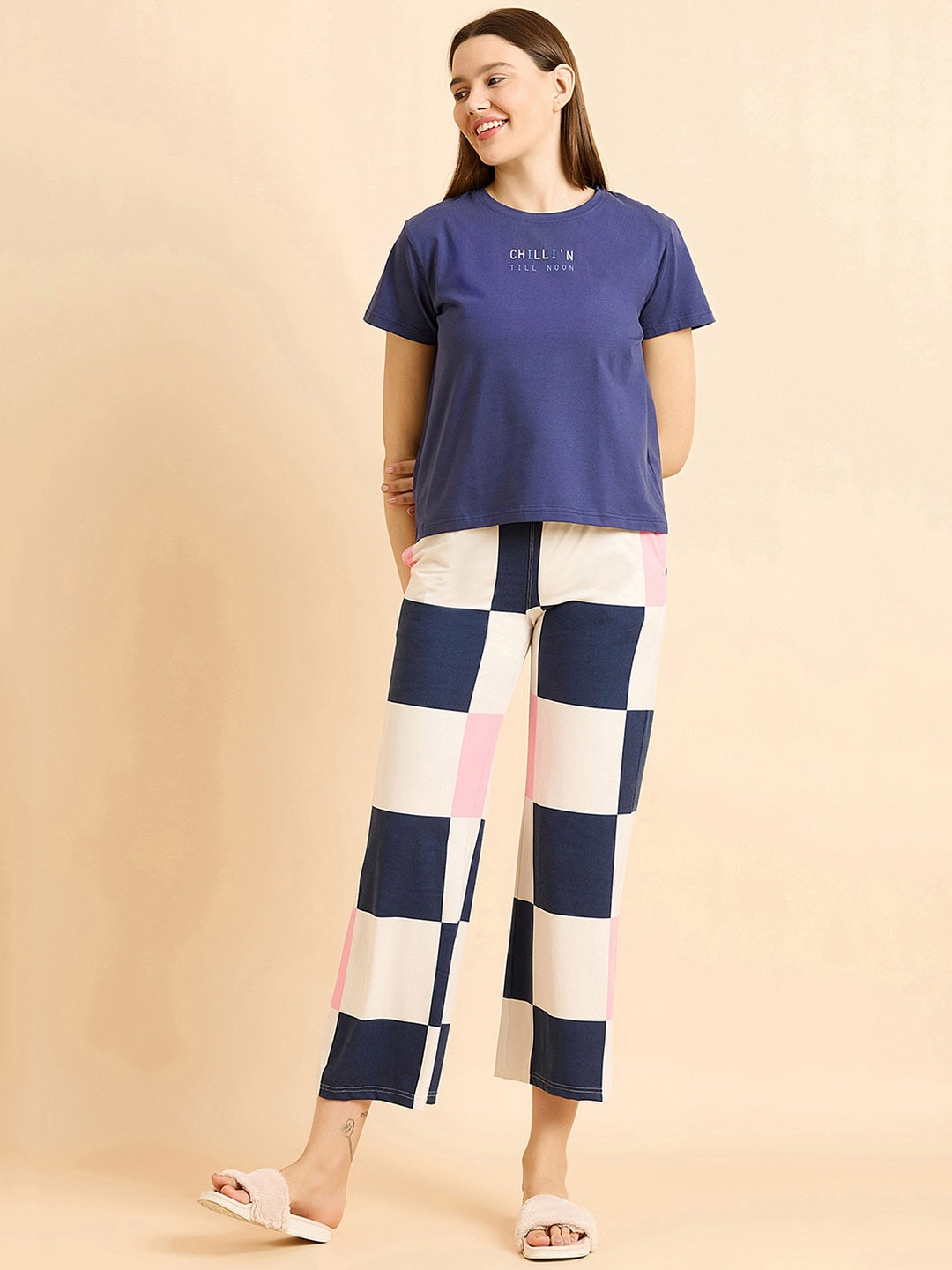 

Sweet Dreams Navy Blue Typography Printed Night suit