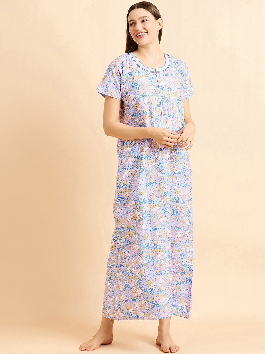 

Sweet Dreams Blue Pure Cotton Printed Maxi Nightdress