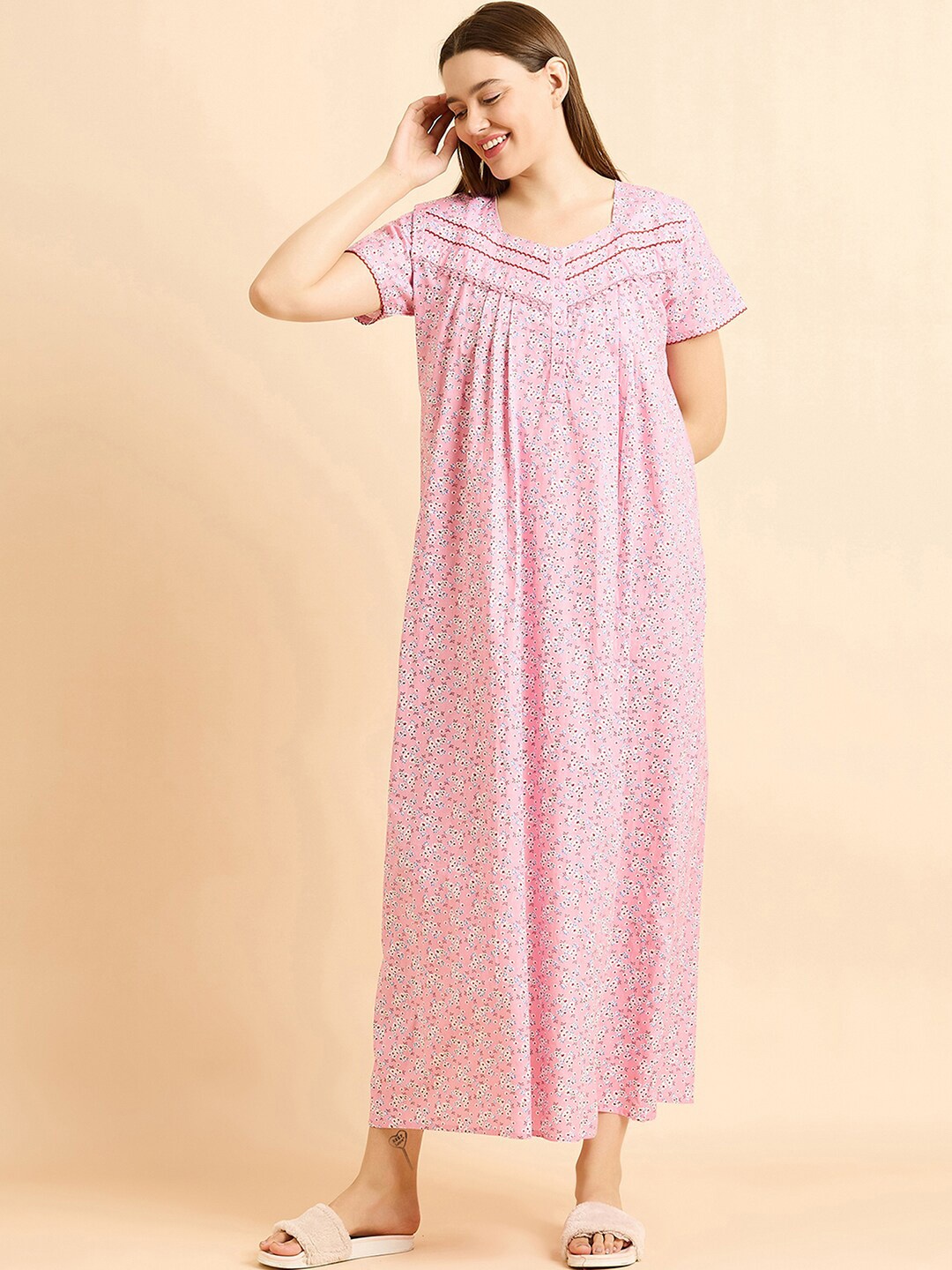 

Sweet Dreams Pink Floral Printed Pure Cotton Maxi Nightdress