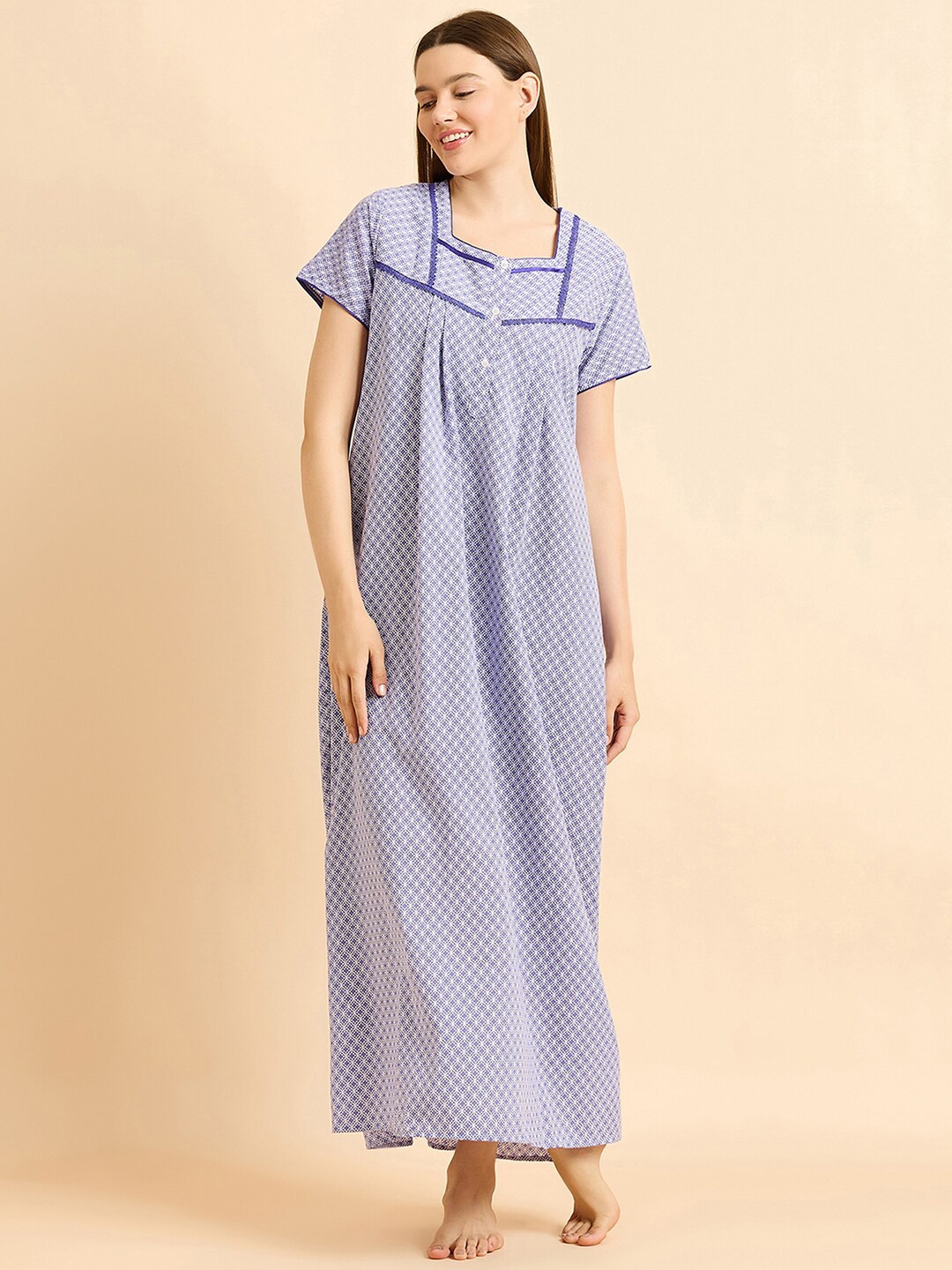 

Sweet Dreams Blue Geometric Printed Maxi Nightdress