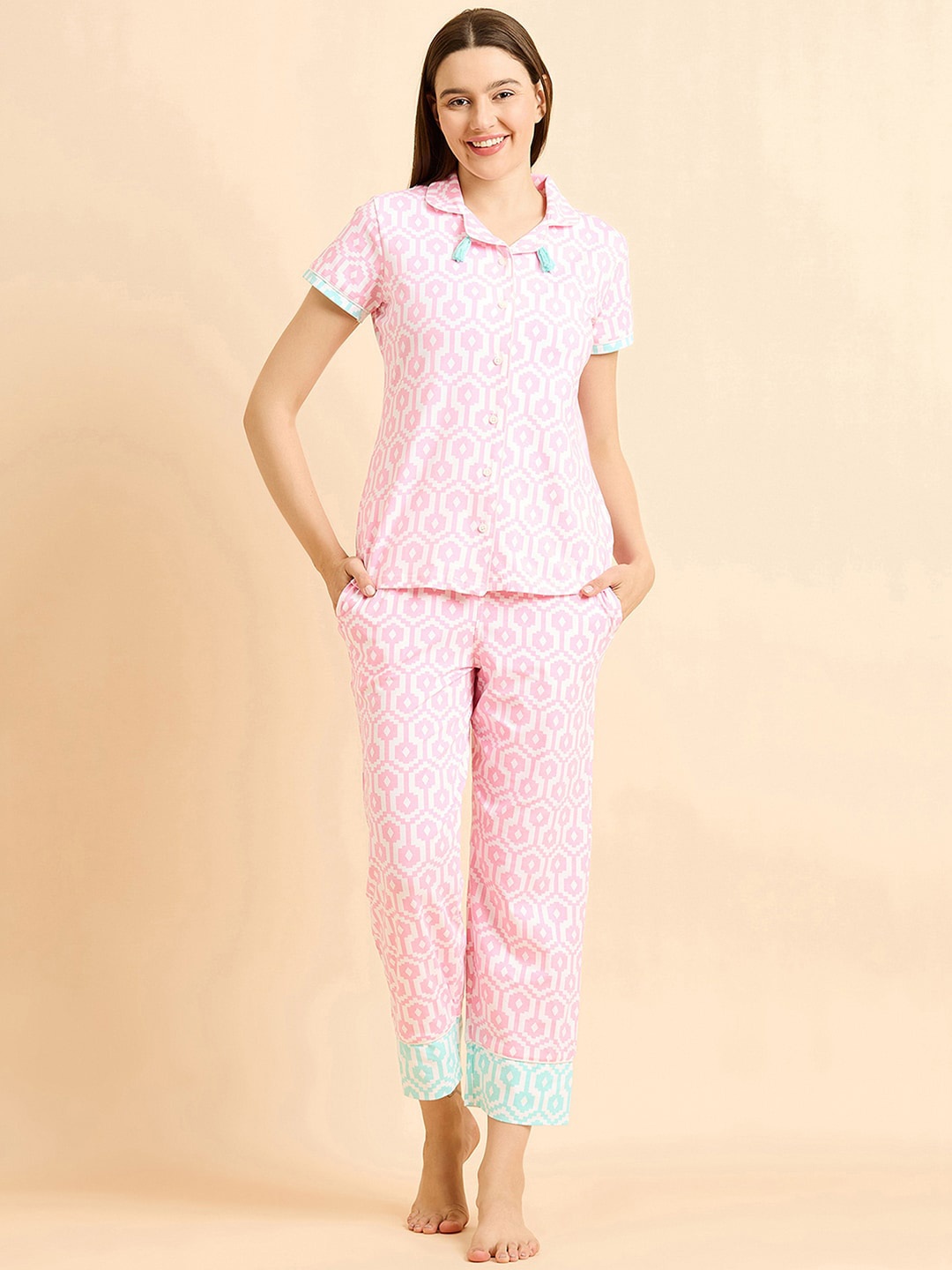 

Sweet Dreams Pink Geometric Print Night suit