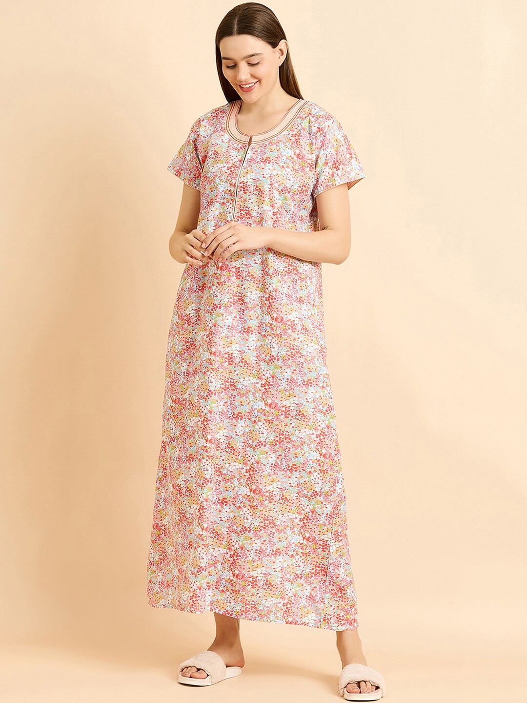

Sweet Dreams Floral Printed Pure Cotton Maxi Nightdress, Red